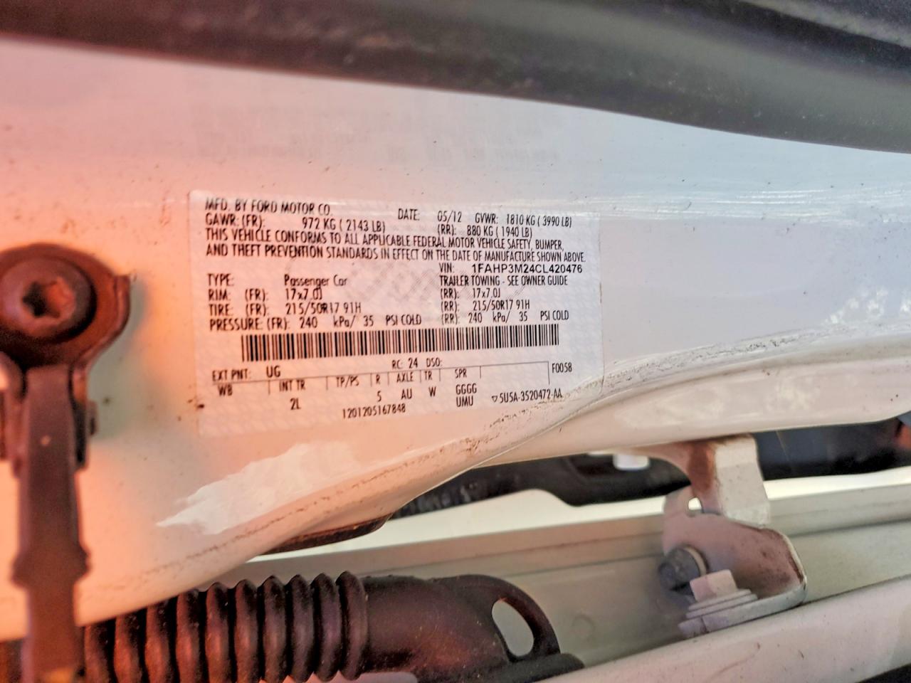 2012 Ford Focus Sel Белый vin: 1FAHP3M24CL420476