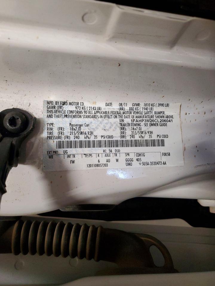 2012 Ford Focus Sel White vin: 1FAHP3M26CL206041