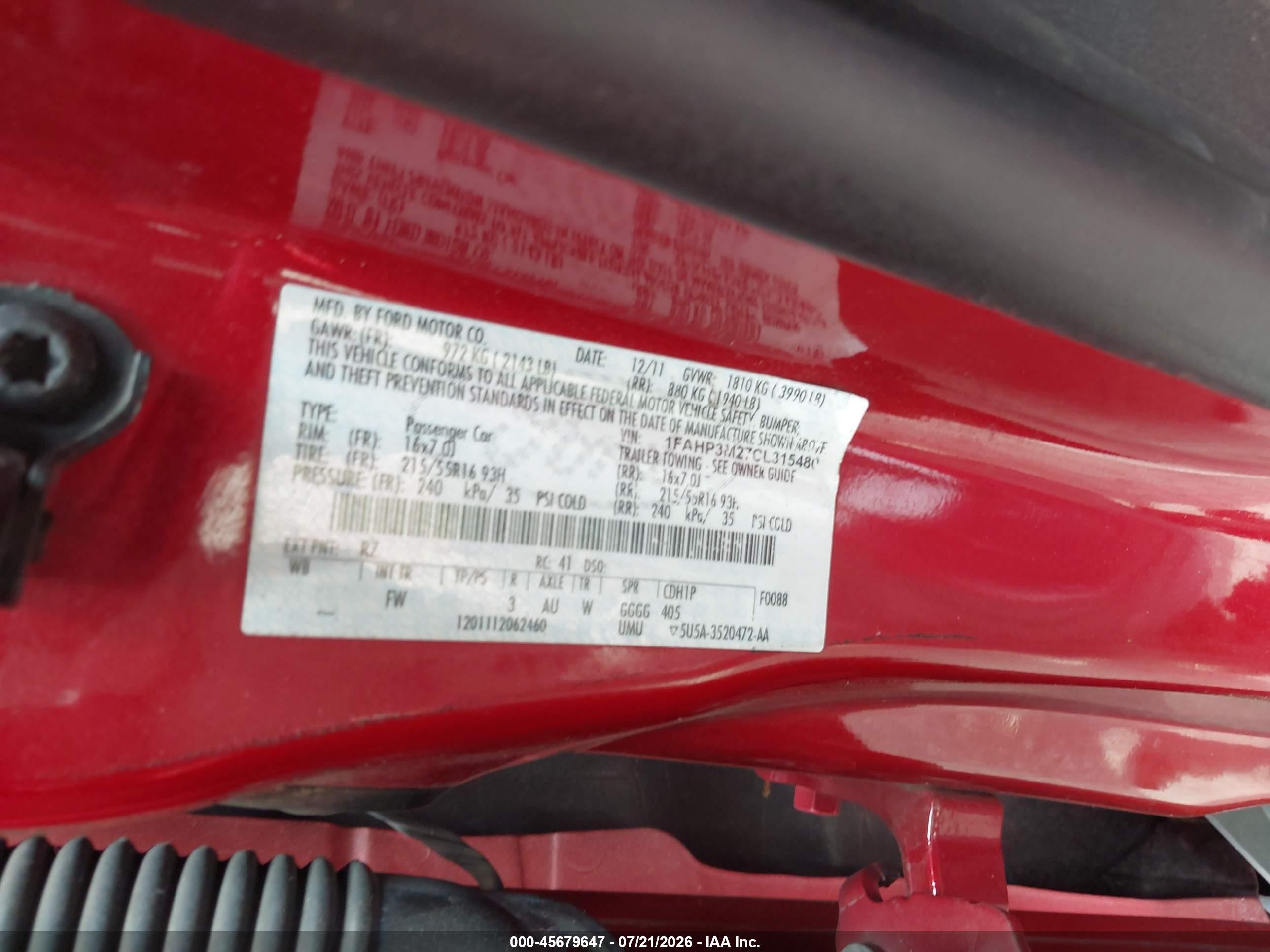 2012 Ford Focus Sel Red vin: 1FAHP3M27CL315480