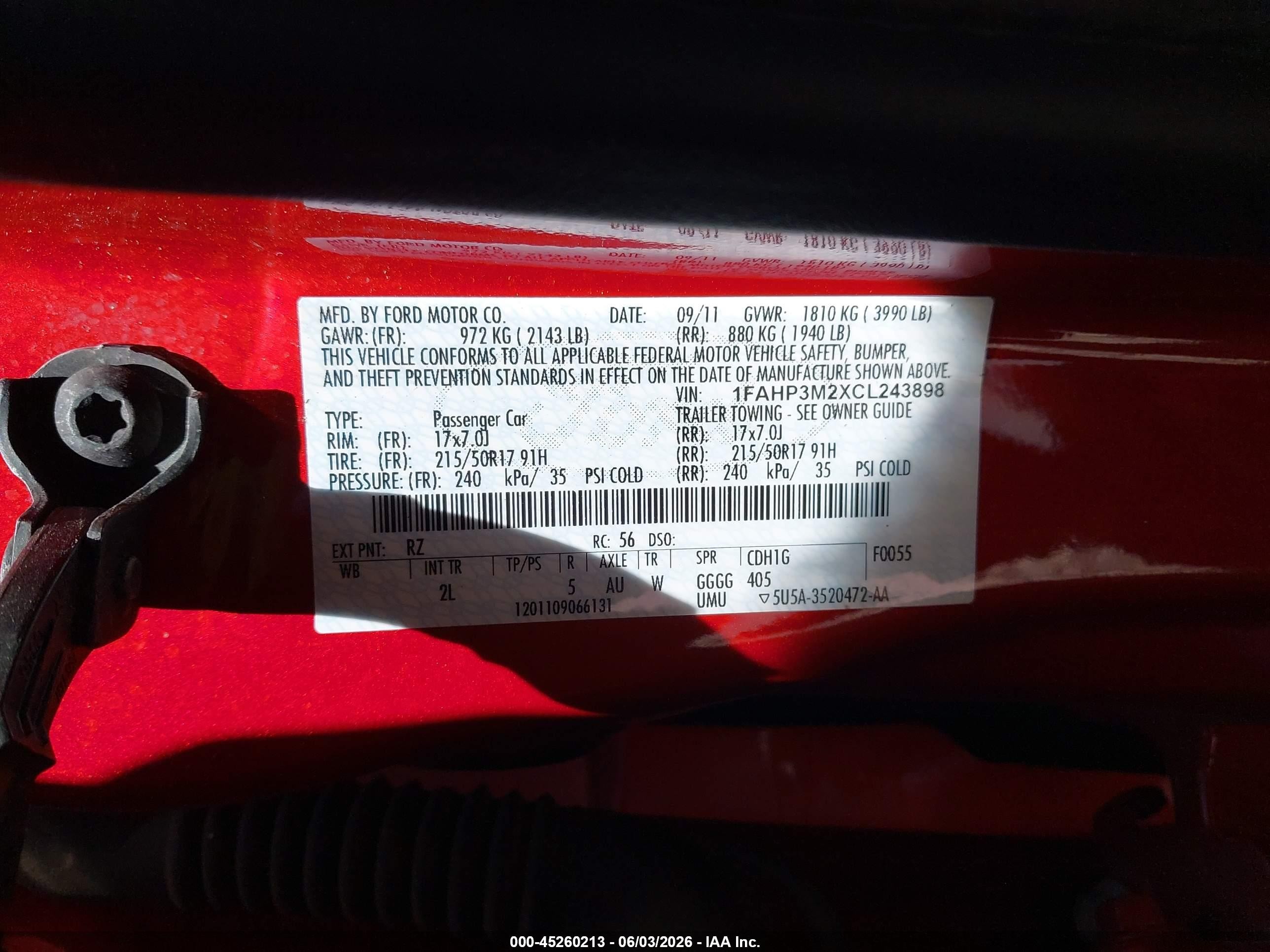 2012 Ford Focus Sel Red vin: 1FAHP3M2XCL243898