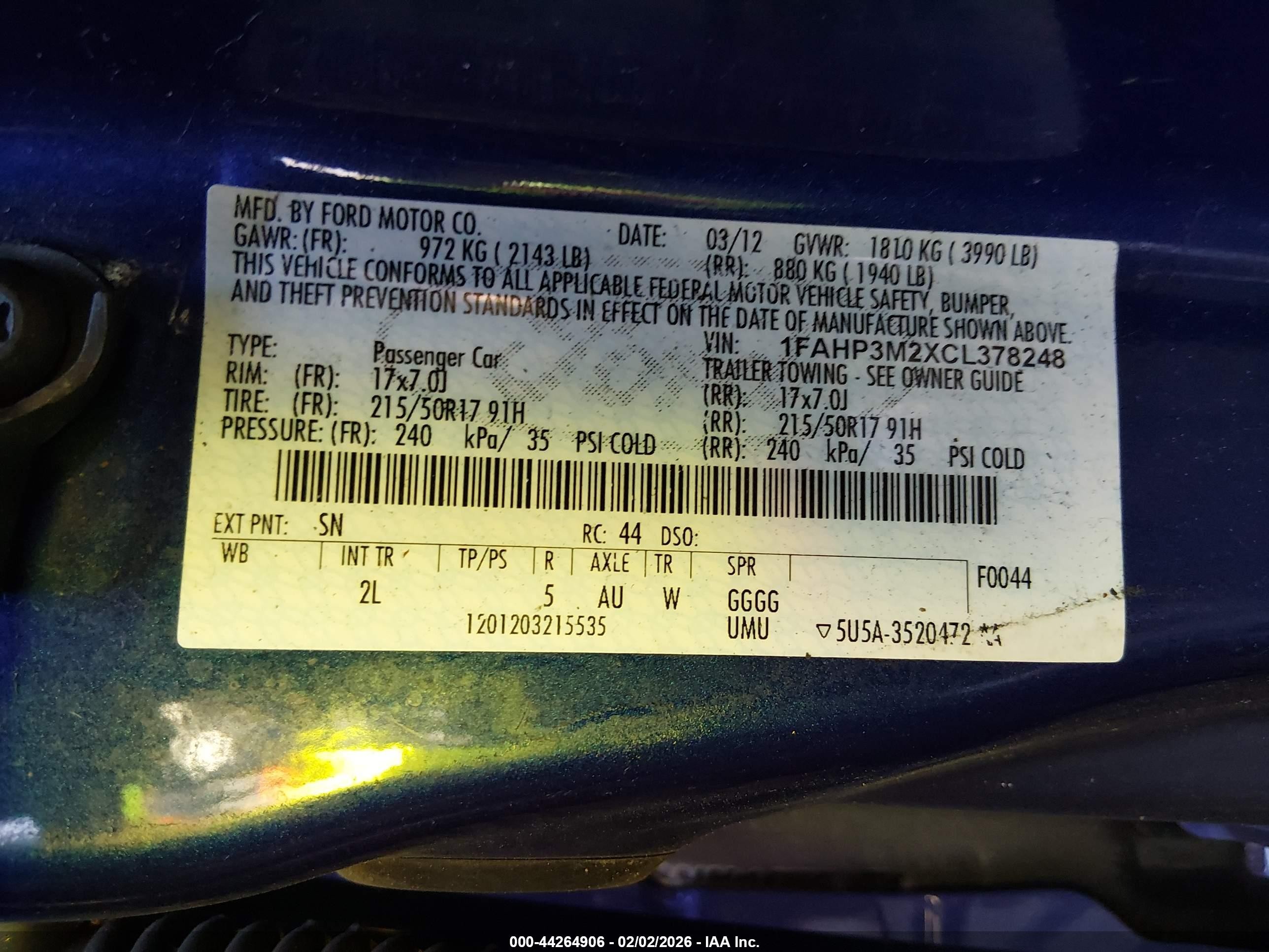 2012 Ford Focus Sel Blue vin: 1FAHP3M2XCL378248