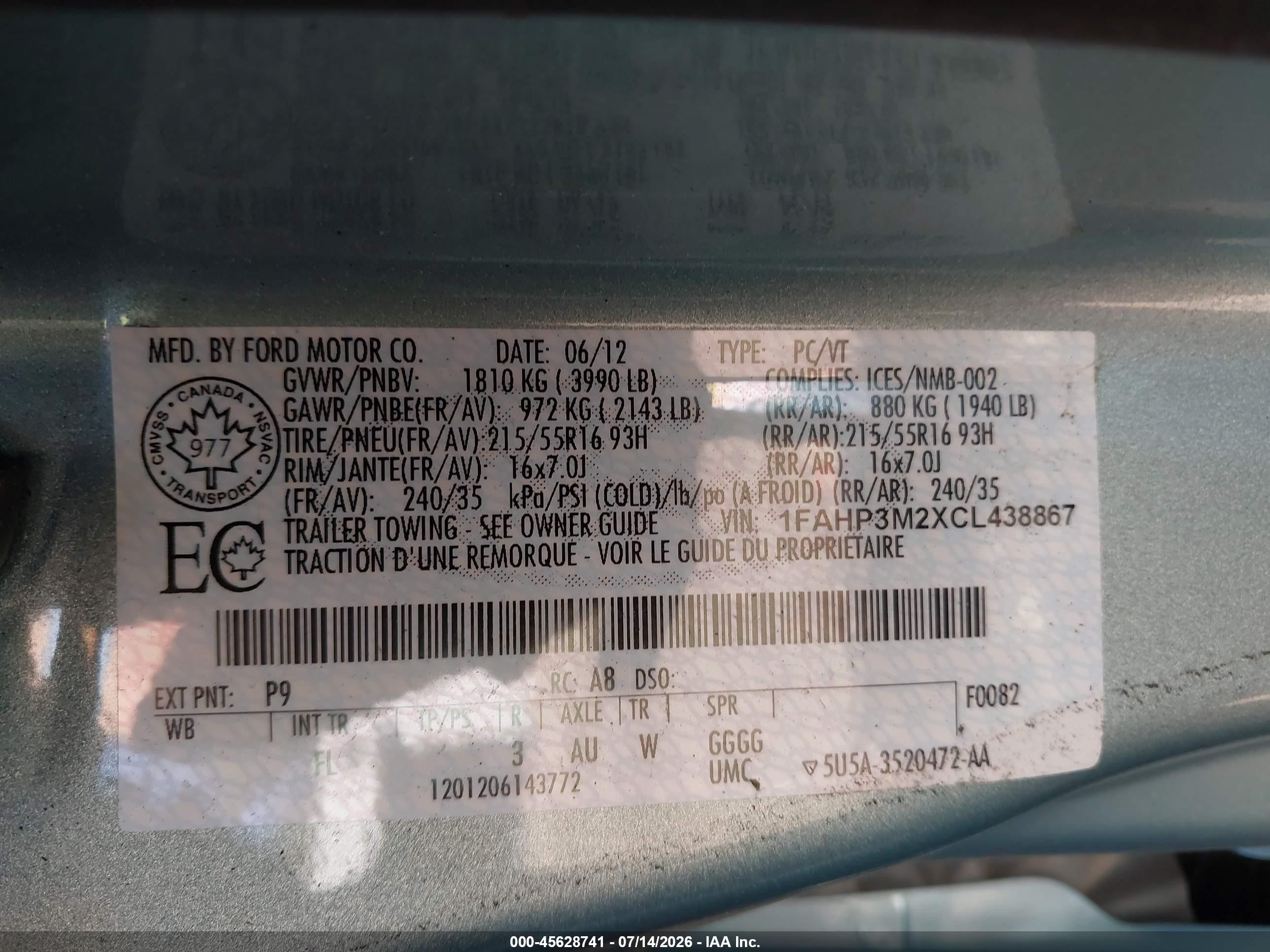 2012 Ford Focus Sel Teal vin: 1FAHP3M2XCL438867