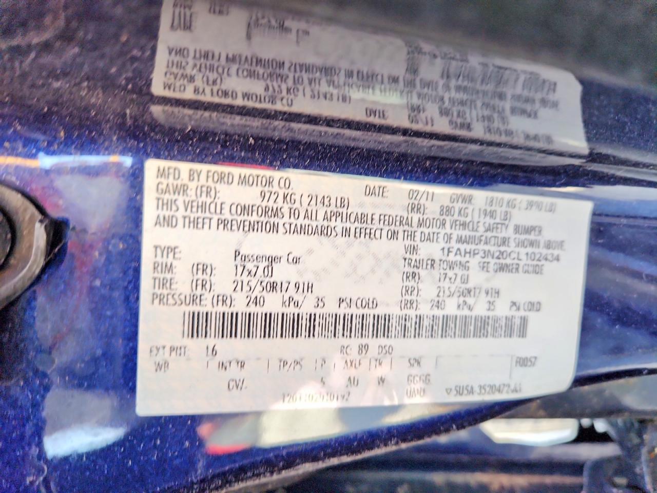 2012 Ford Focus Titanium Blue vin: 1FAHP3N20CL102434