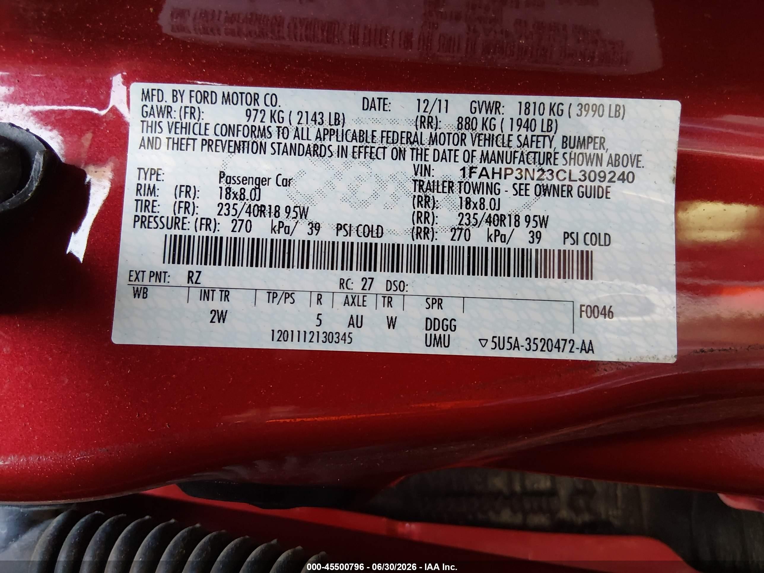 2012 Ford Focus Titanium Red vin: 1FAHP3N23CL309240