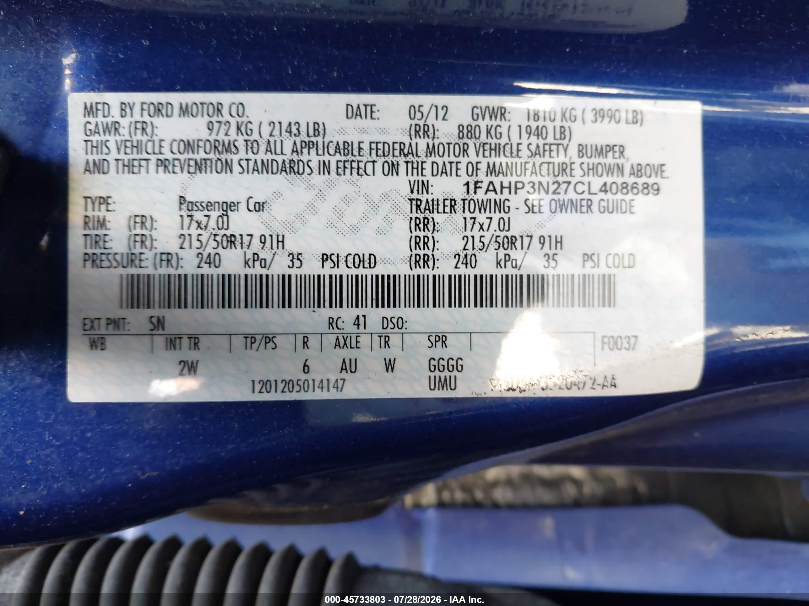 2012 Ford Focus Titanium Синий vin: 1FAHP3N27CL408689