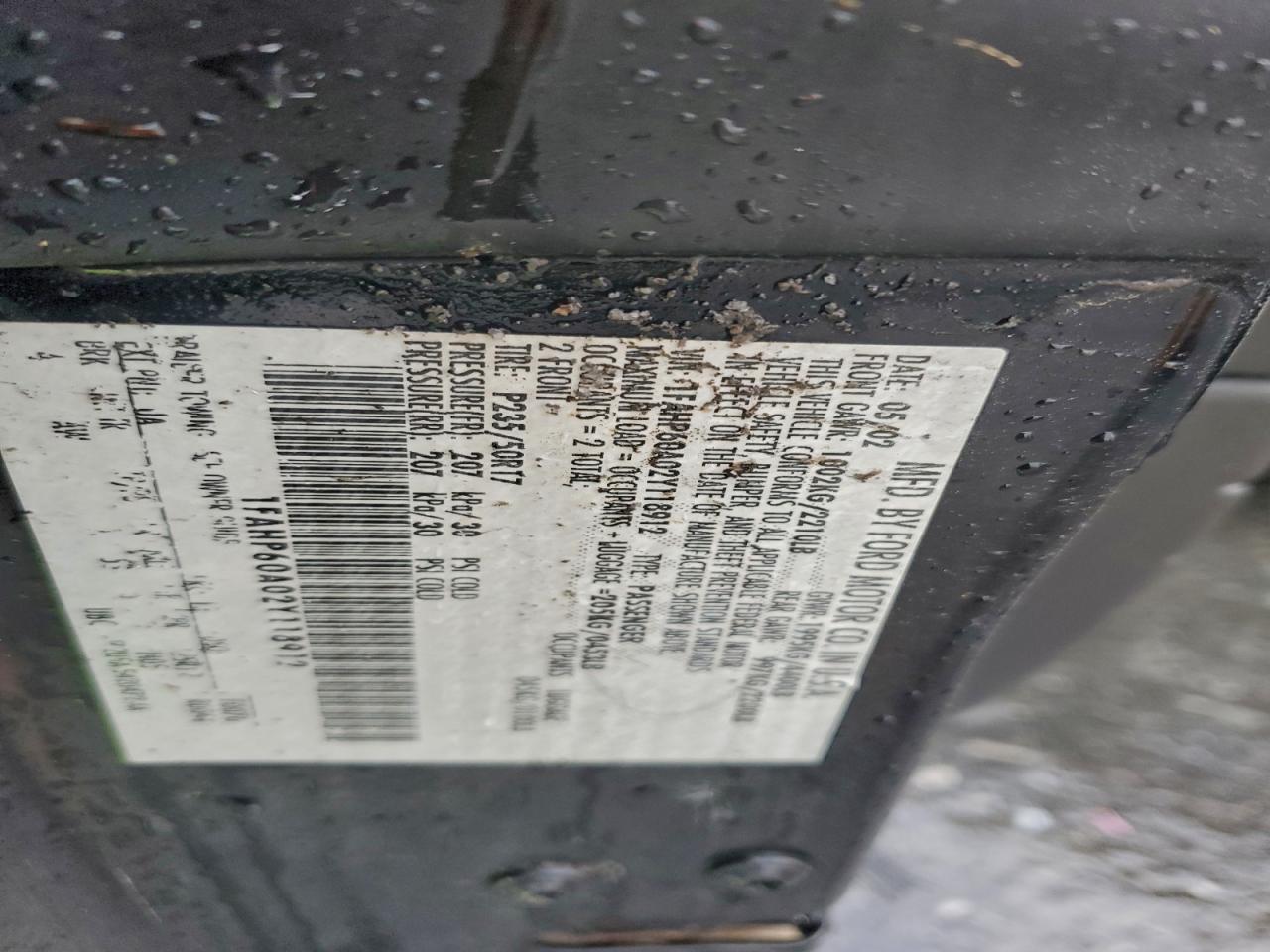 2002 Ford Thunderbird Black vin: 1FAHP60A02Y118912