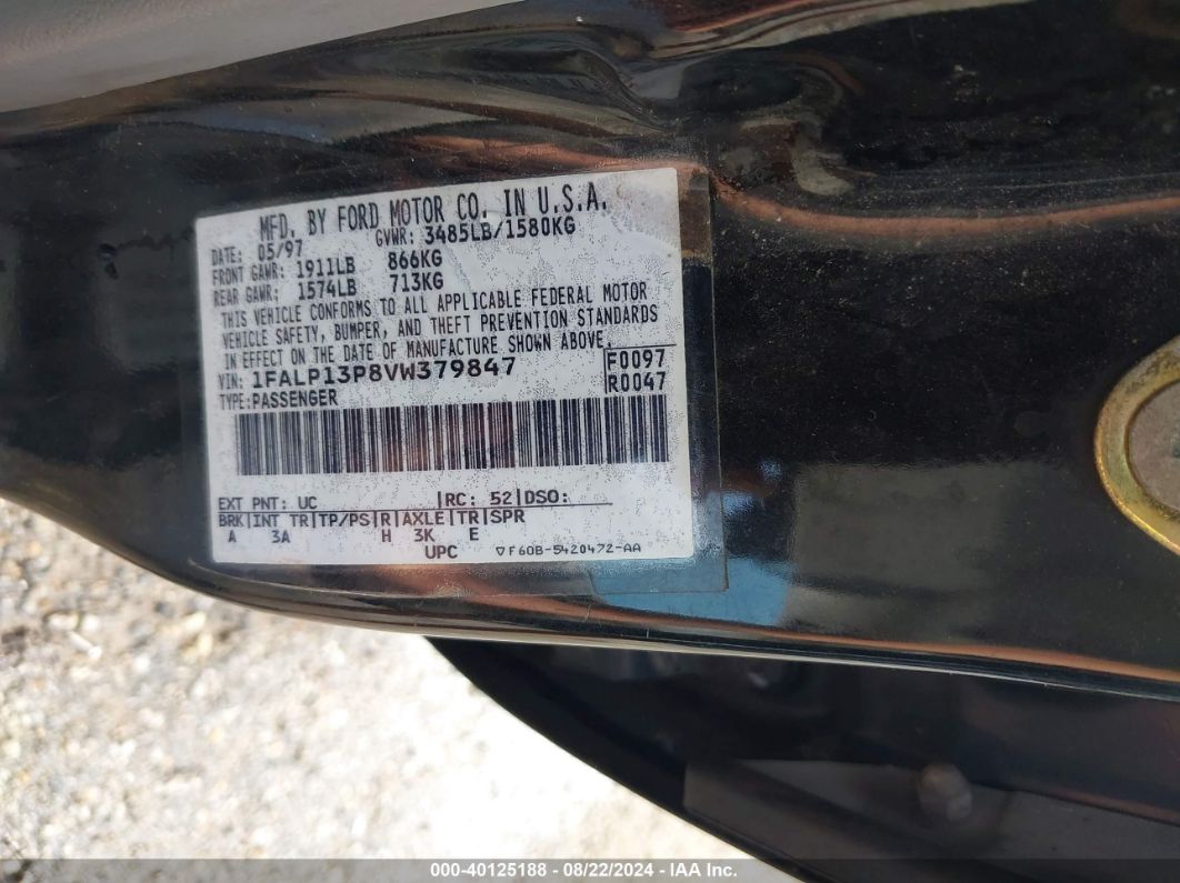 1997 Ford Escort Lx Black vin: 1FALP13P8VW379847
