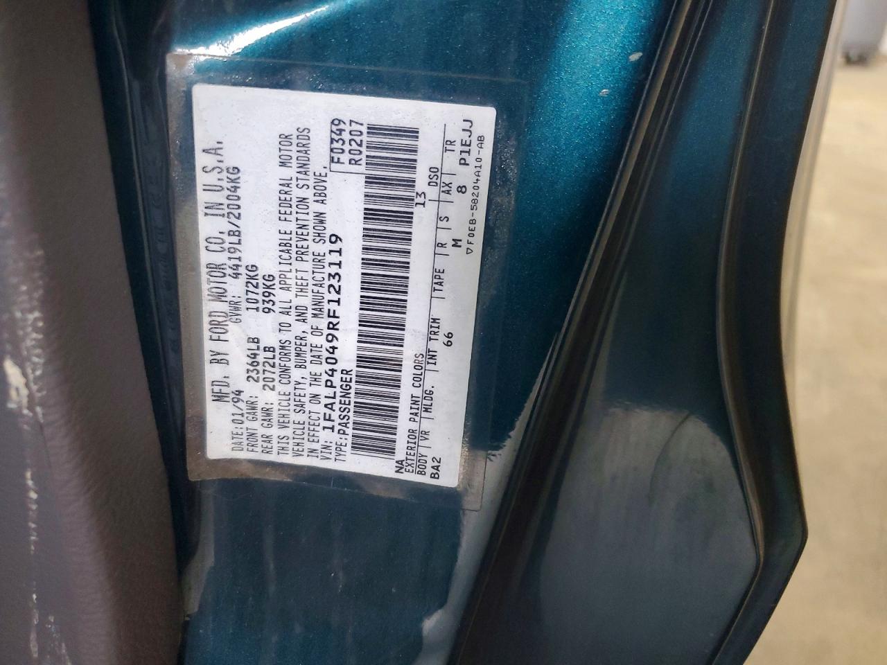 1994 Ford Mustang Green vin: 1FALP4049RF123119