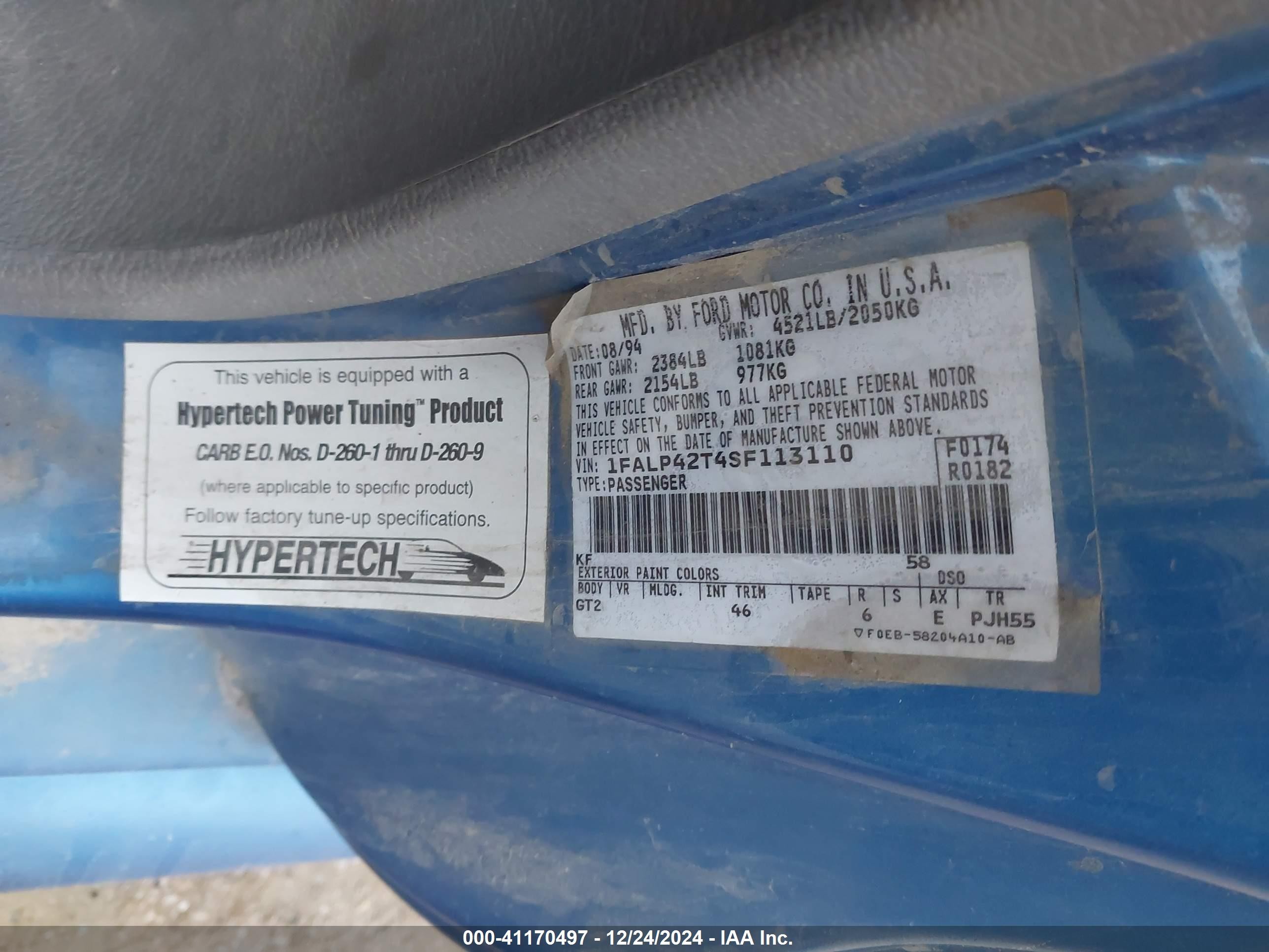 Price & History 1995 Ford Mustang Gt/gts 5.0l V8 Fi F vin