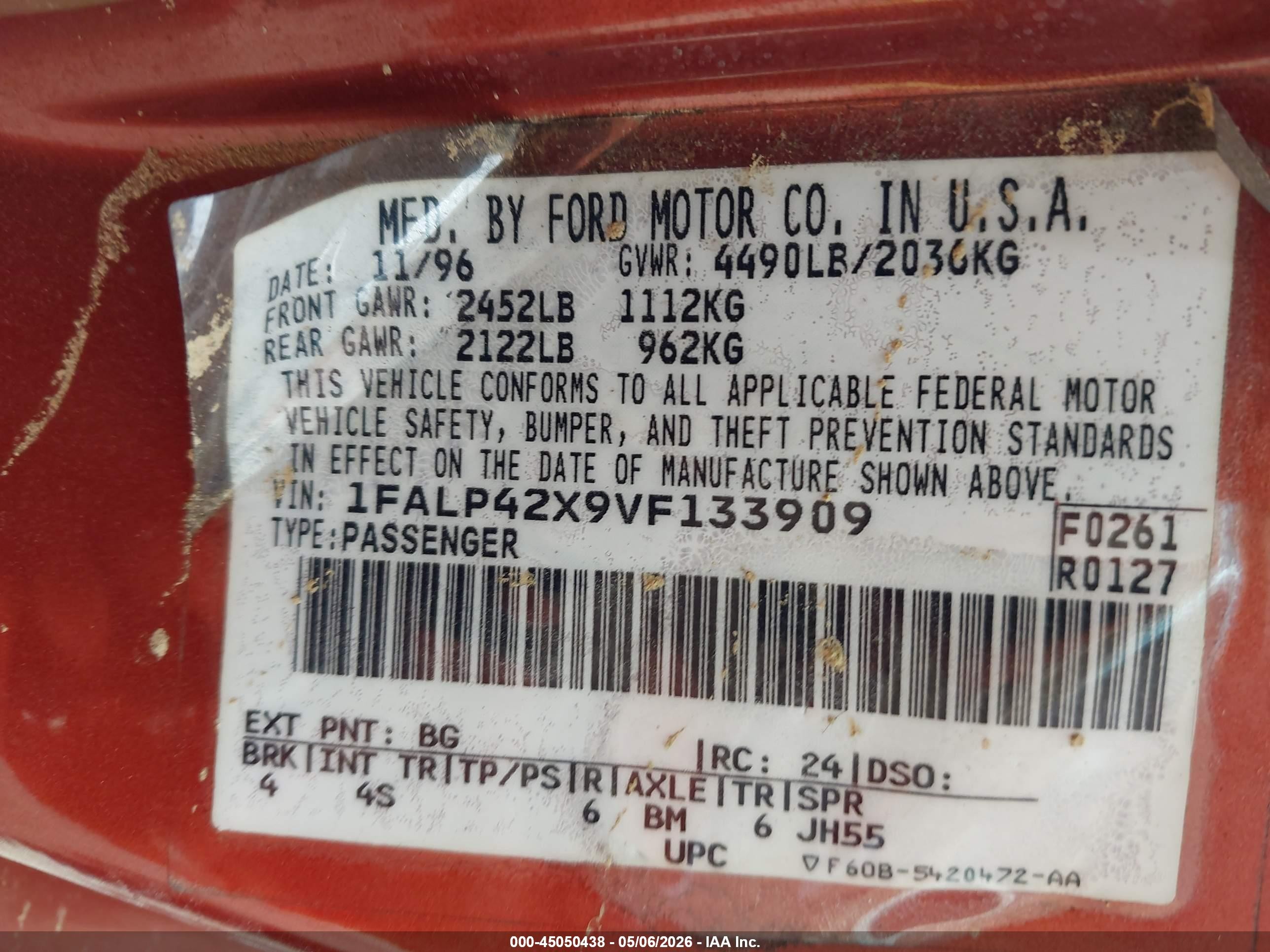1997 Ford Mustang Gt Red vin: 1FALP42X9VF133909