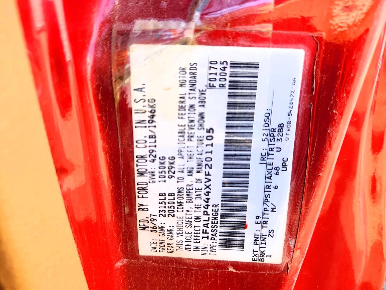 1997 Ford Mustang Red vin: 1FALP444XVF201105