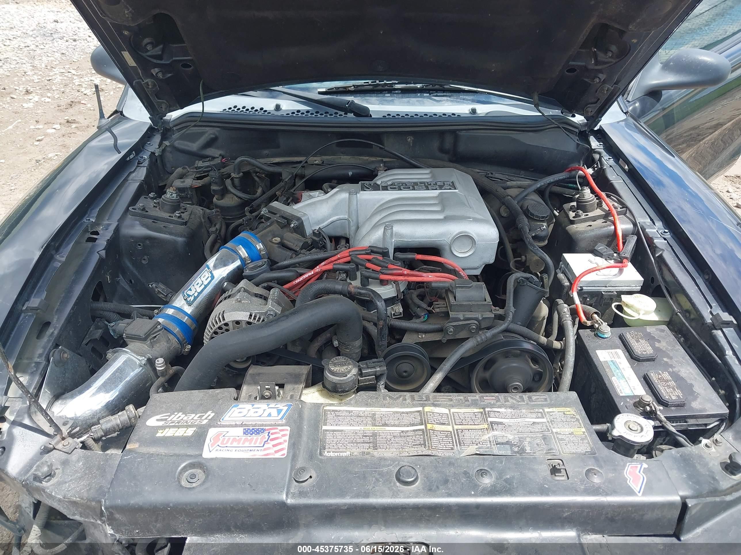1995 Ford Mustang Cobra Svt Black vin: 1FALP45D0SF216383