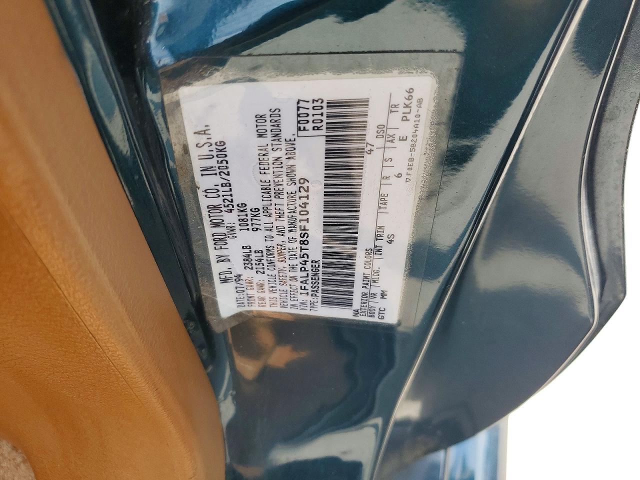 1995 Ford Mustang Gt Бирюзовый vin: 1FALP45T8SF104129