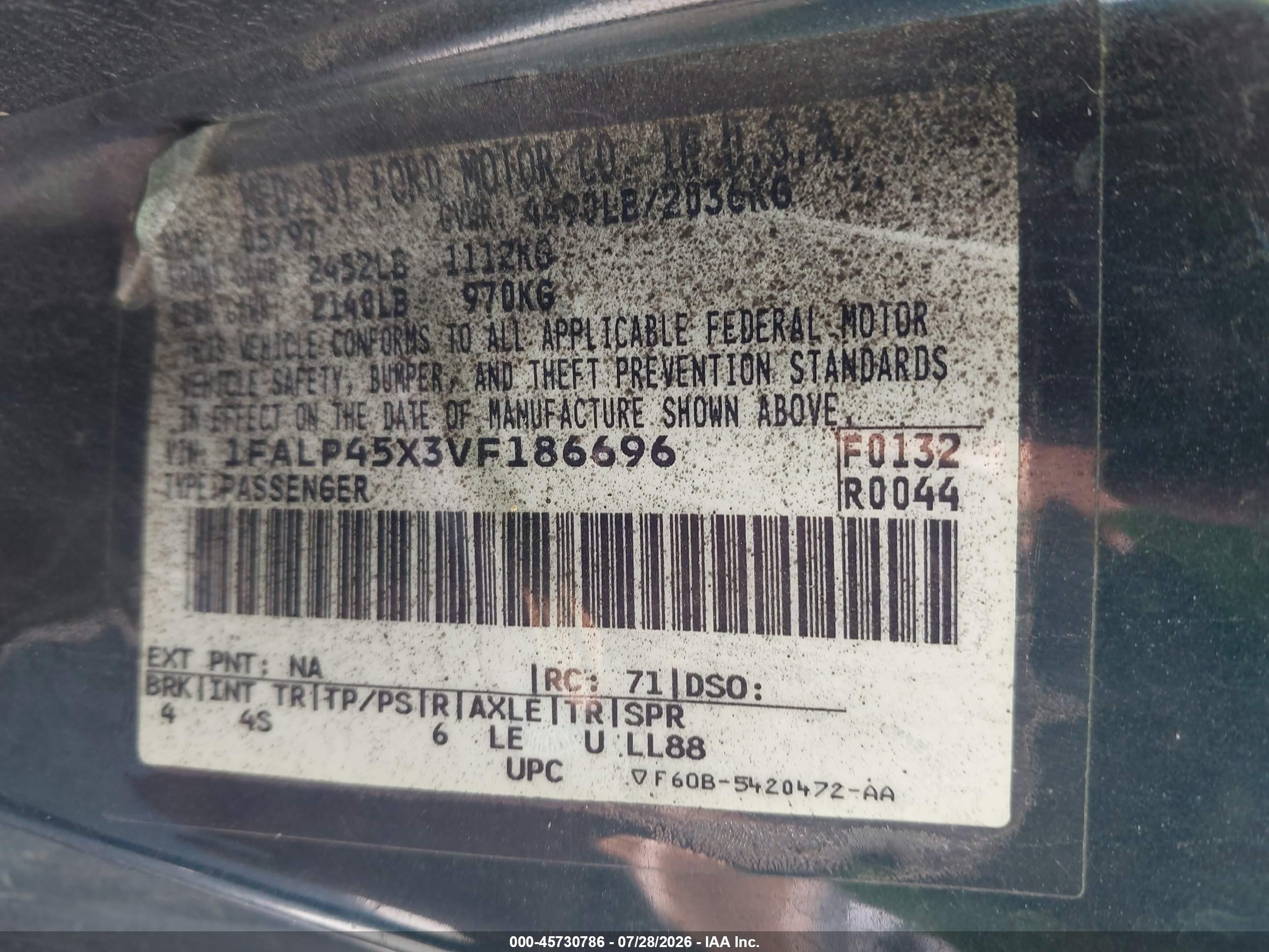 1997 Ford Mustang Gt Green vin: 1FALP45X3VF186696
