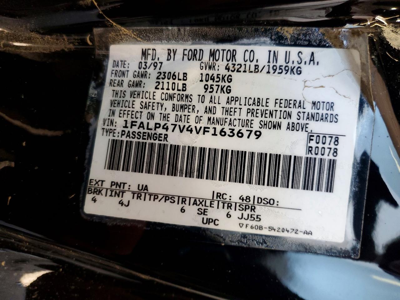 1997 Ford Mustang Cobra Черный vin: 1FALP47V4VF163679