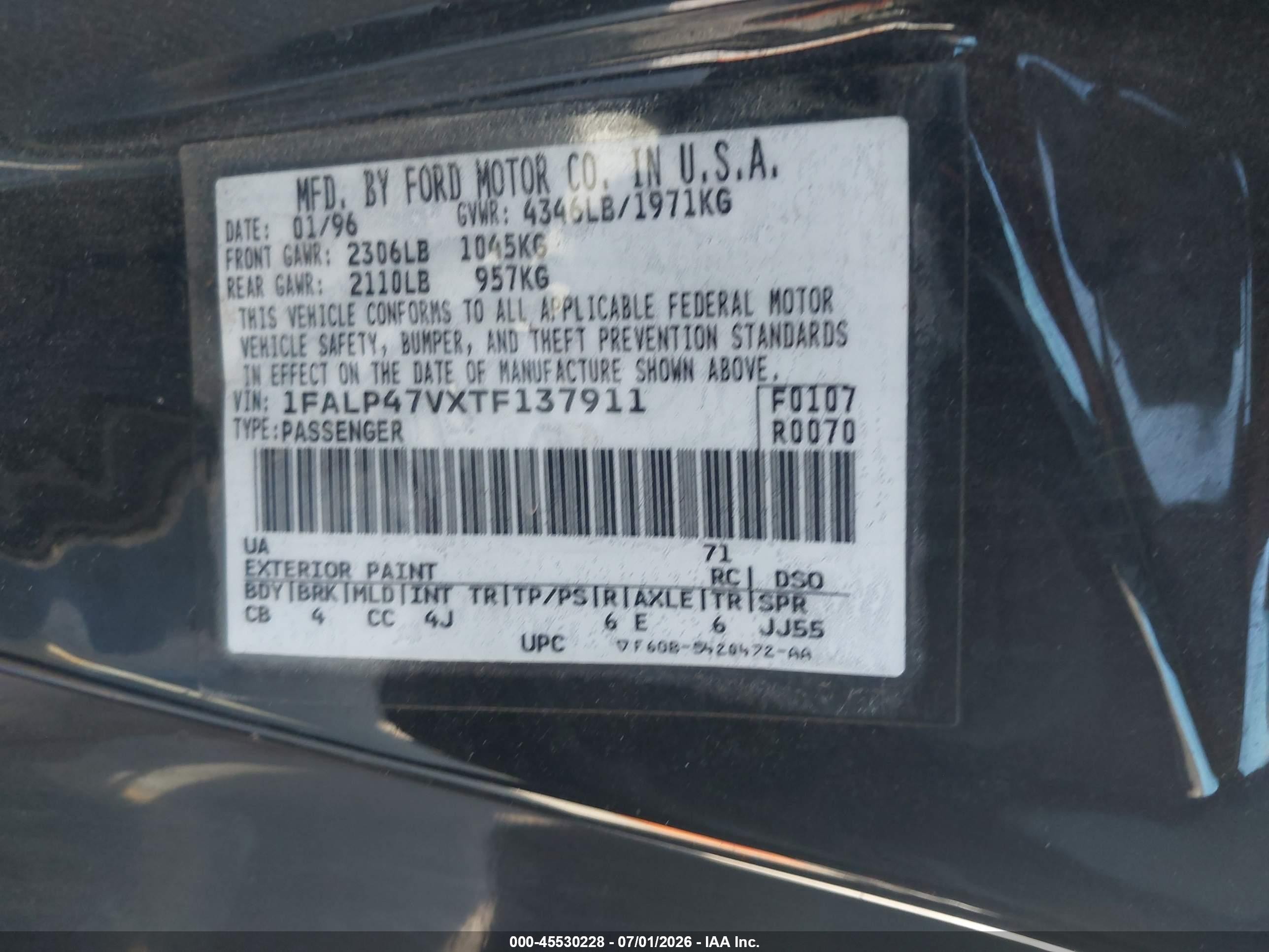 1996 Ford Mustang Cobra Черный vin: 1FALP47VXTF137911