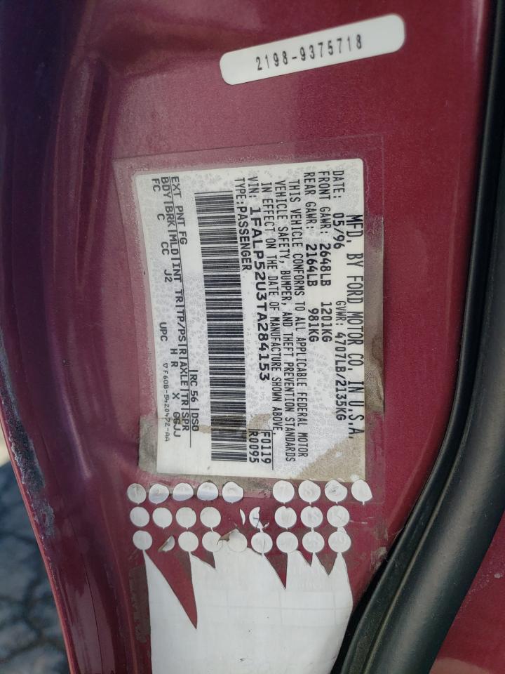 1996 Ford Taurus Gl Burgundy vin: 1FALP52U3TA284153