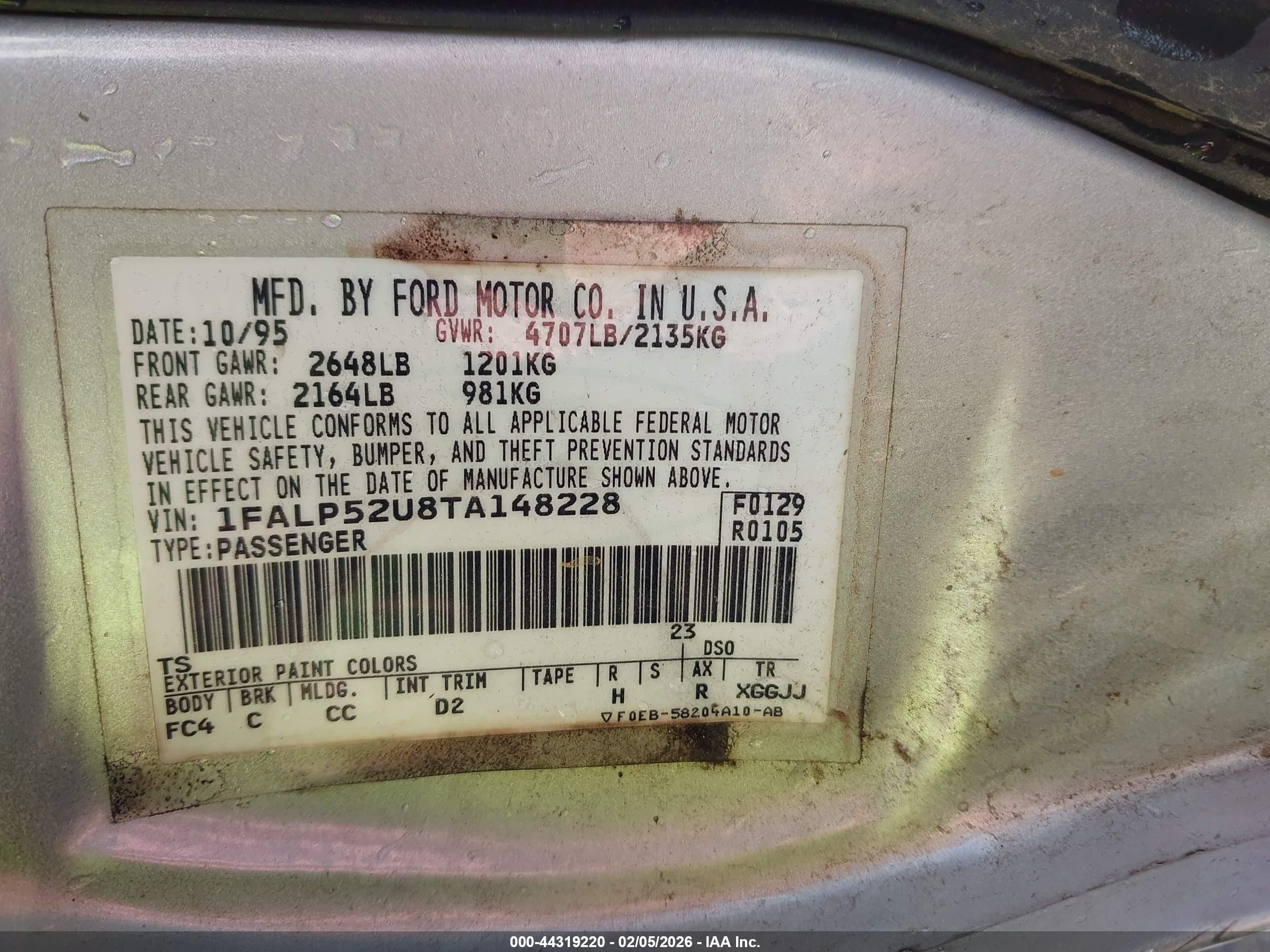 1996 Ford Taurus Gl Silver vin: 1FALP52U8TA148228