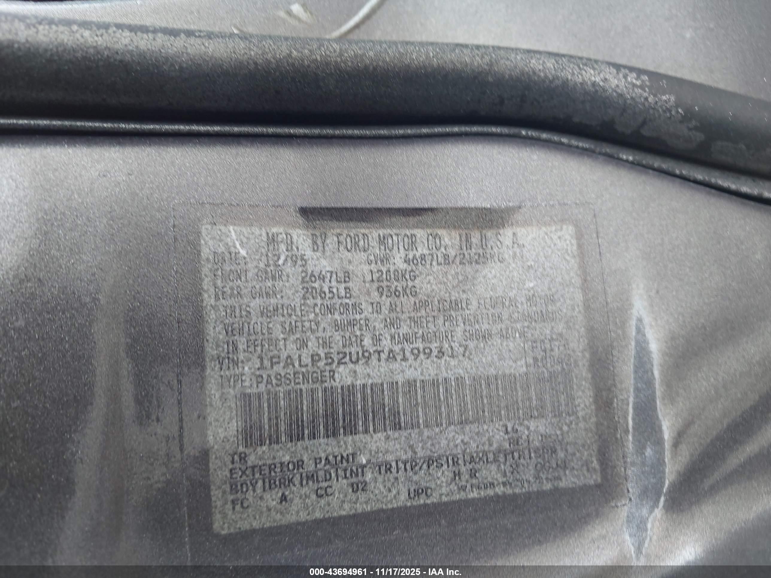 1996 Ford Taurus Gl Gray vin: 1FALP52U9TA199317
