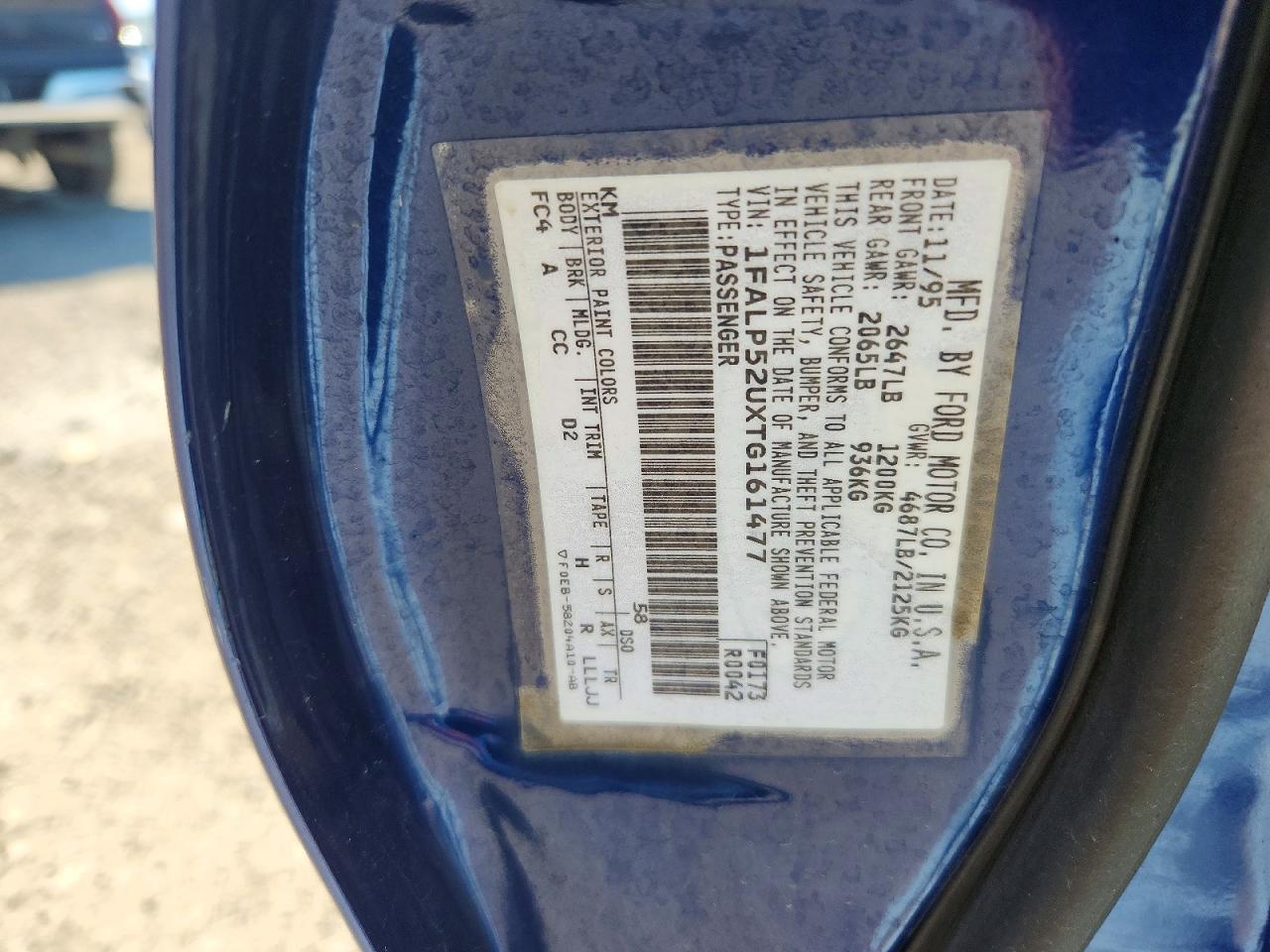 1996 Ford Taurus Gl Blue vin: 1FALP52UXTG161477