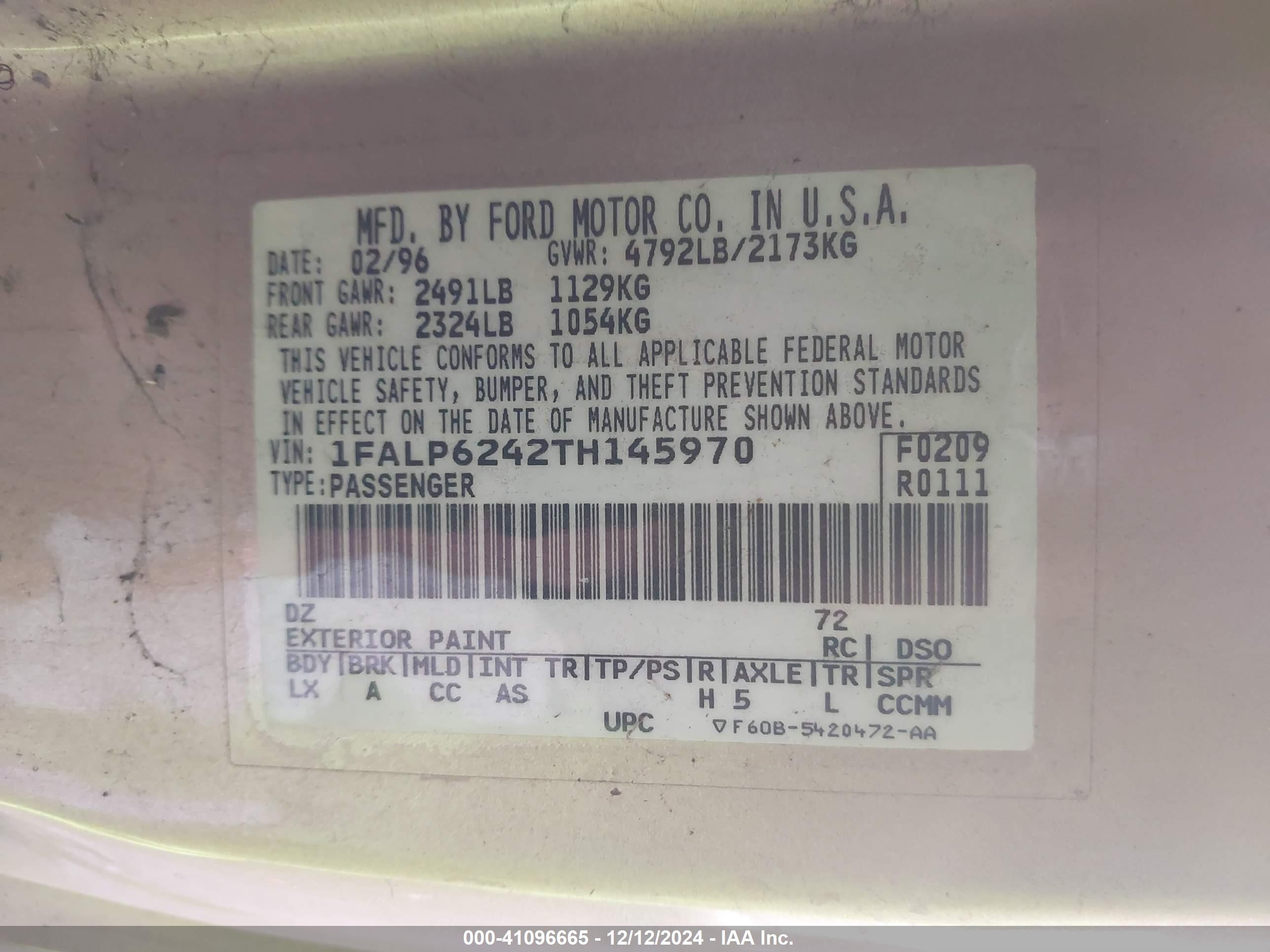 1996 Ford Thunderbird Lx Gold vin: 1FALP6242TH145970