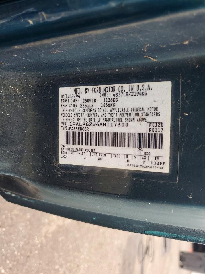 1995 Ford Thunderbird Lx Green vin: 1FALP62W4SH117300