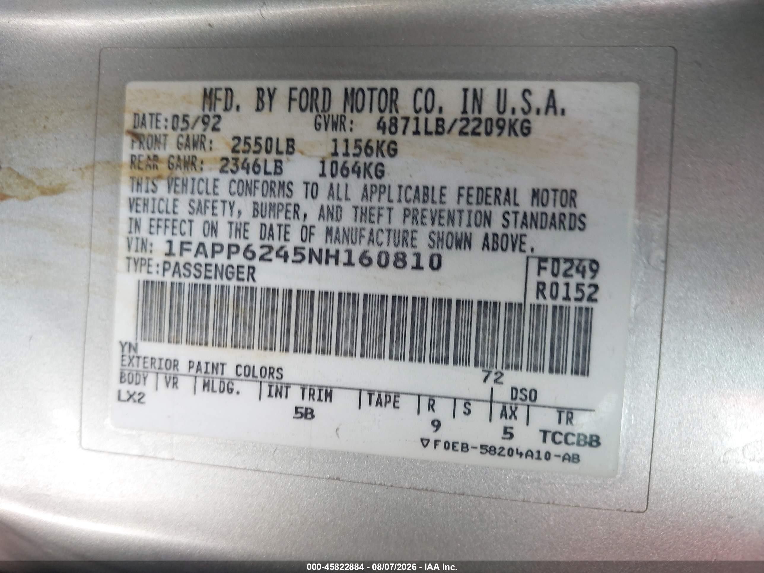 1992 Ford Thunderbird Lx Silver vin: 1FAPP6245NH160810