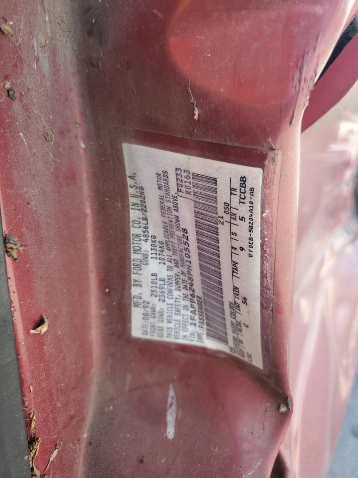 1993 Ford Thunderbird Lx Red vin: 1FAPP6248PH105528