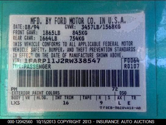 1994 Ford Escort Lx 2-door vin: 1FARP11J2RW338547