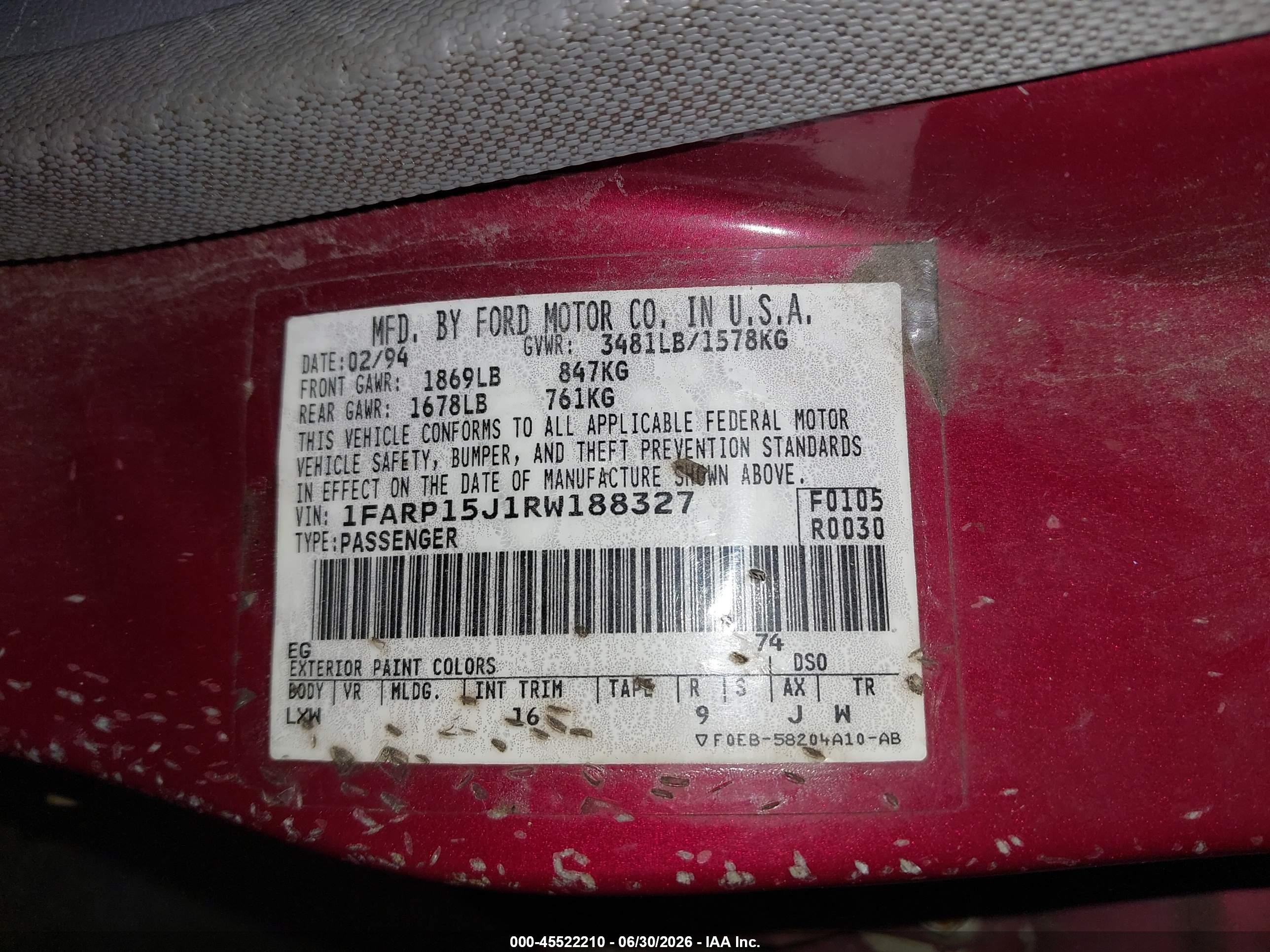 1994 Ford Escort Lx/sport Красный vin: 1FARP15J1RW188327