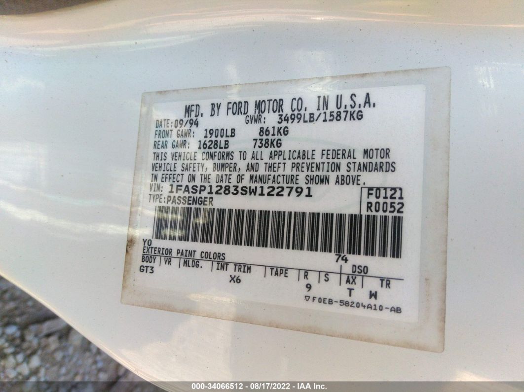 1995 Ford Escort Gt White vin: 1FASP1283SW122791