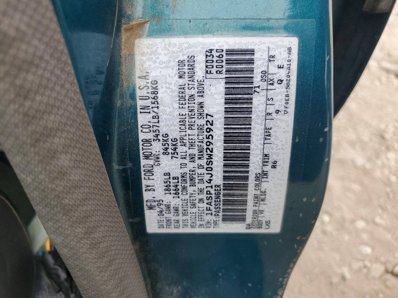 1995 Ford Escort Lx Green vin: 1FASP14J0SW295927