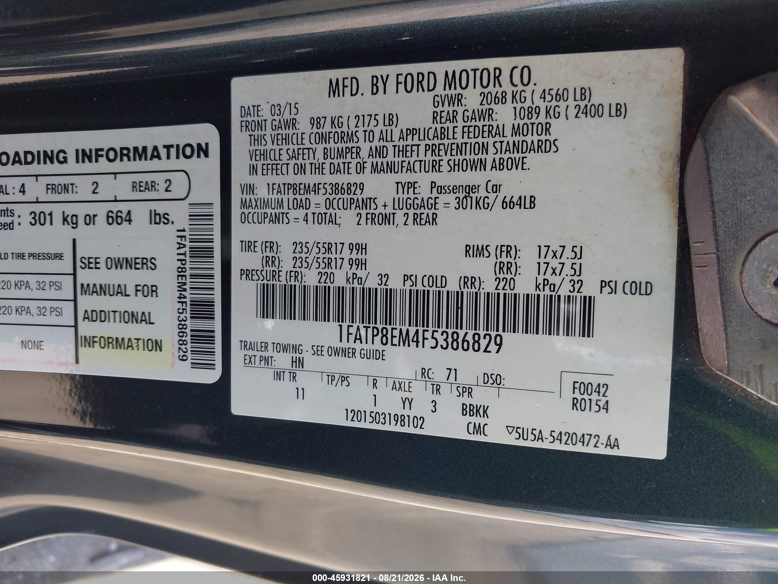 2015 Ford Mustang V6 Gray vin: 1FATP8EM4F5386829