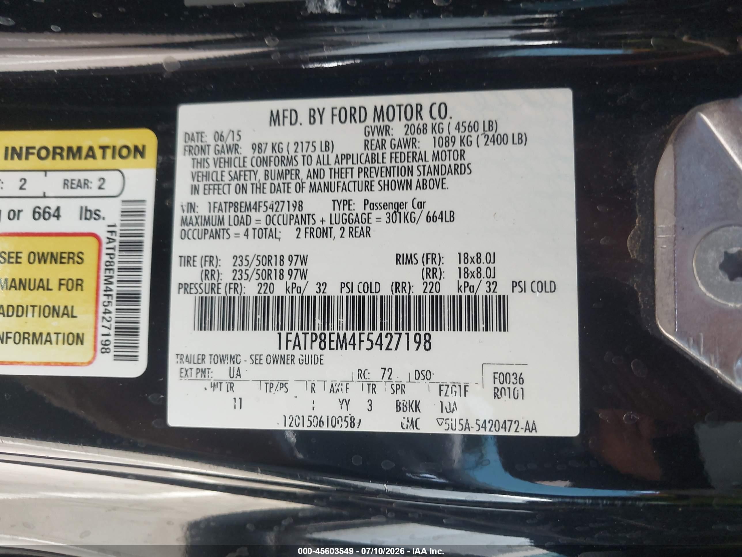 2015 Ford Mustang V6 Black vin: 1FATP8EM4F5427198