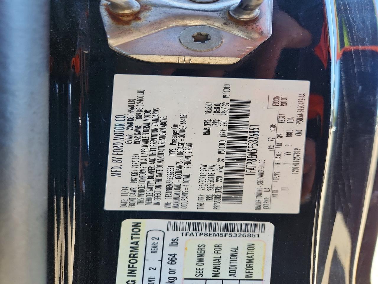 2015 Ford Mustang Black vin: 1FATP8EM5F5326851