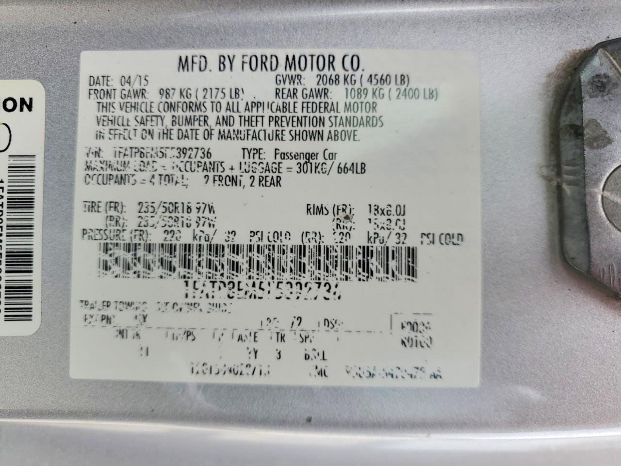 2015 Ford Mustang Silver vin: 1FATP8EM5F5392736