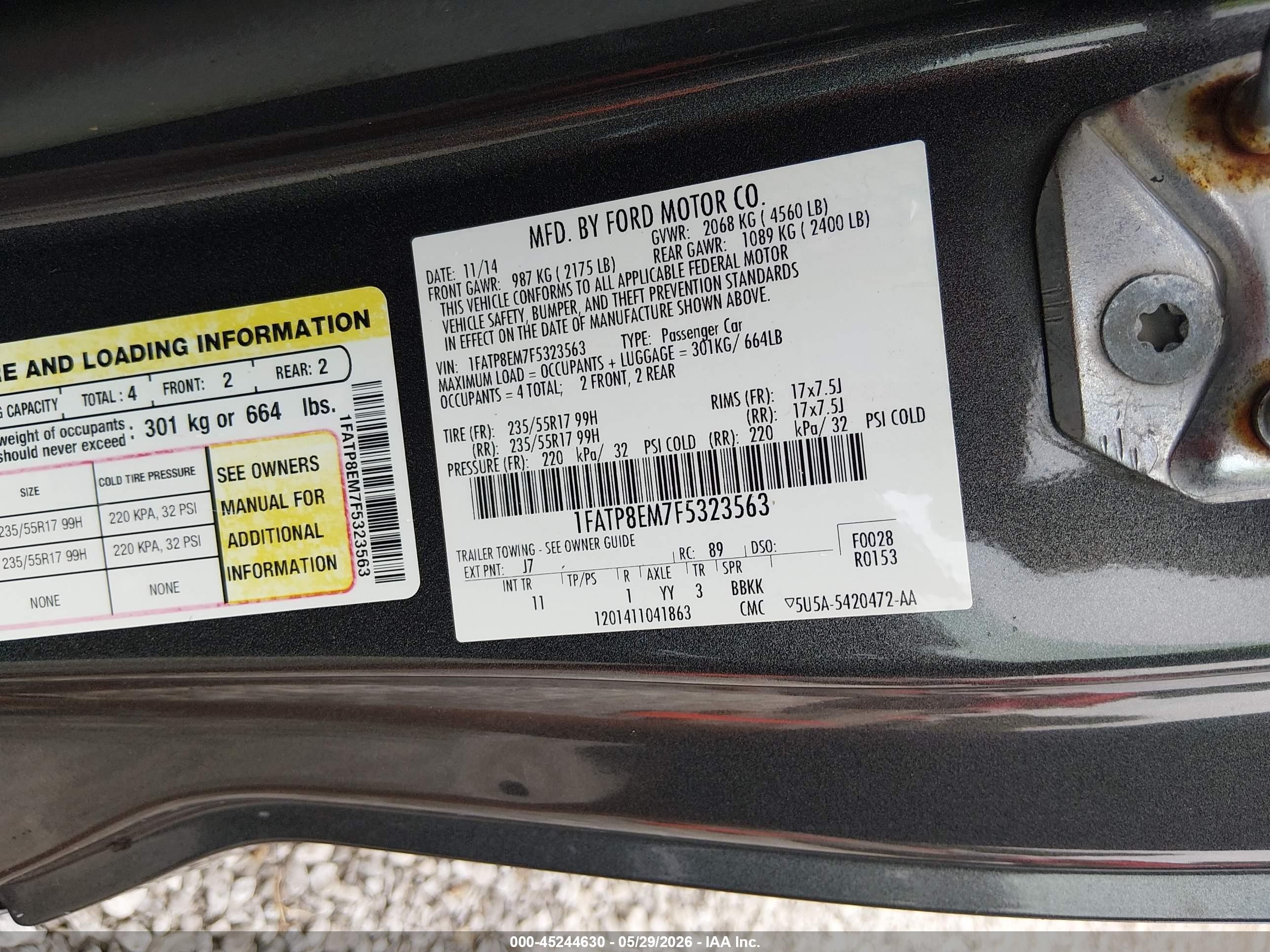 2015 Ford Mustang V6 Gray vin: 1FATP8EM7F5323563