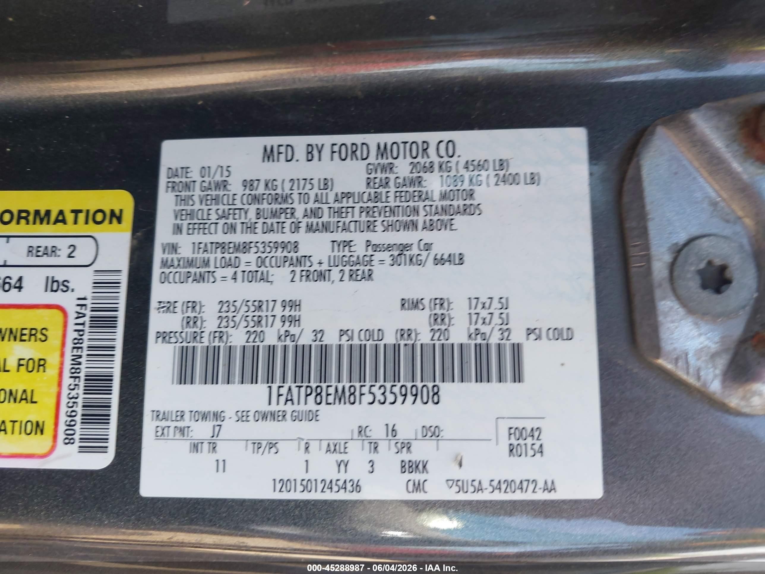 2015 Ford Mustang V6 Gray vin: 1FATP8EM8F5359908
