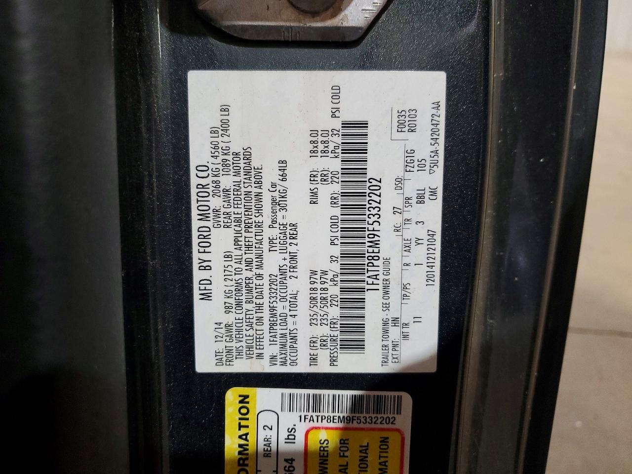 2015 Ford Mustang Charcoal vin: 1FATP8EM9F5332202
