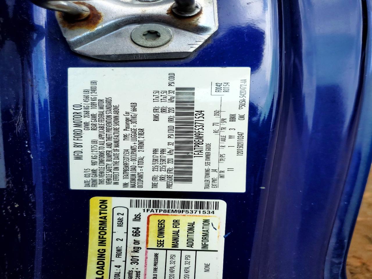 2015 Ford Mustang Blue vin: 1FATP8EM9F5371534