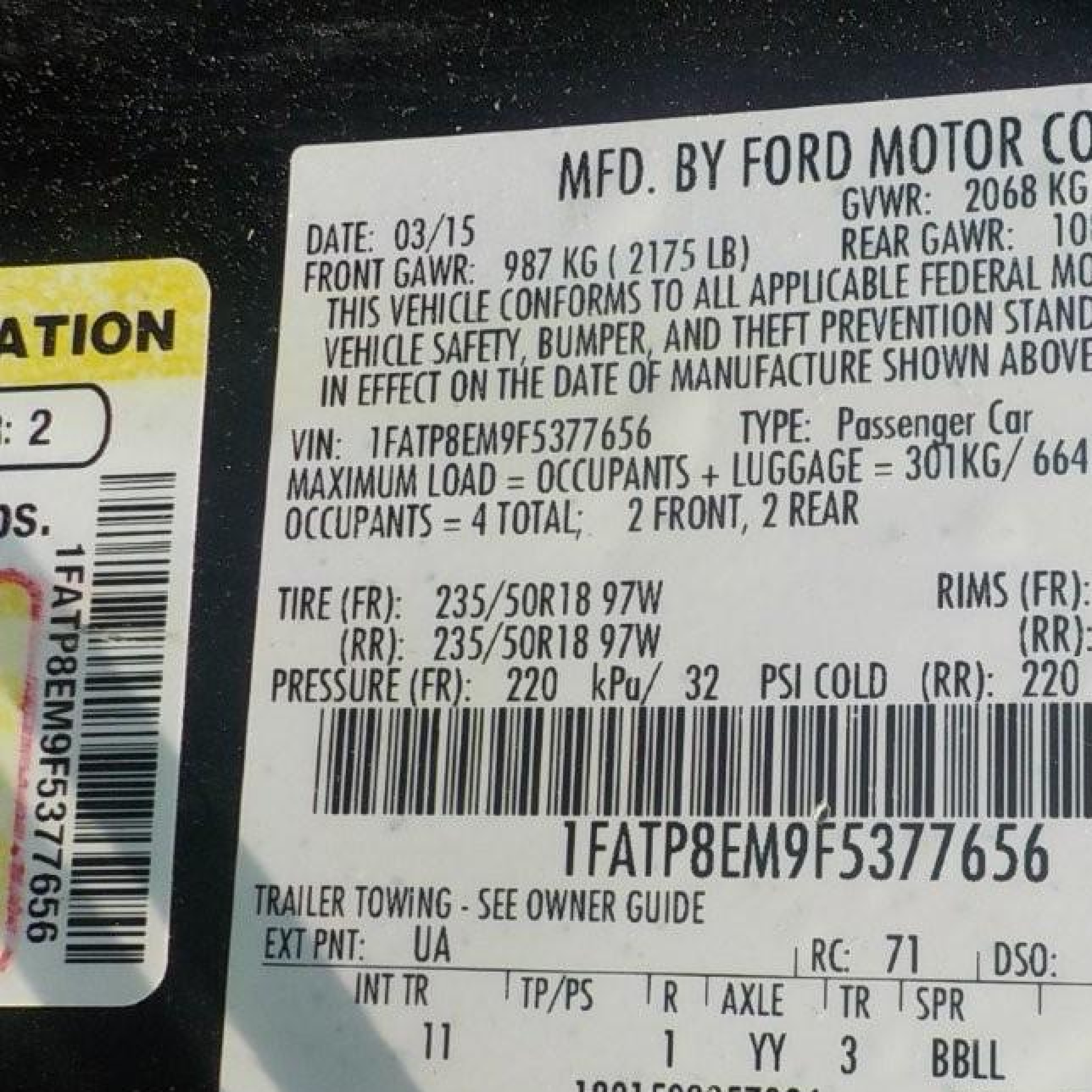 2015 Ford Mustang V6 Black vin: 1FATP8EM9F5377656