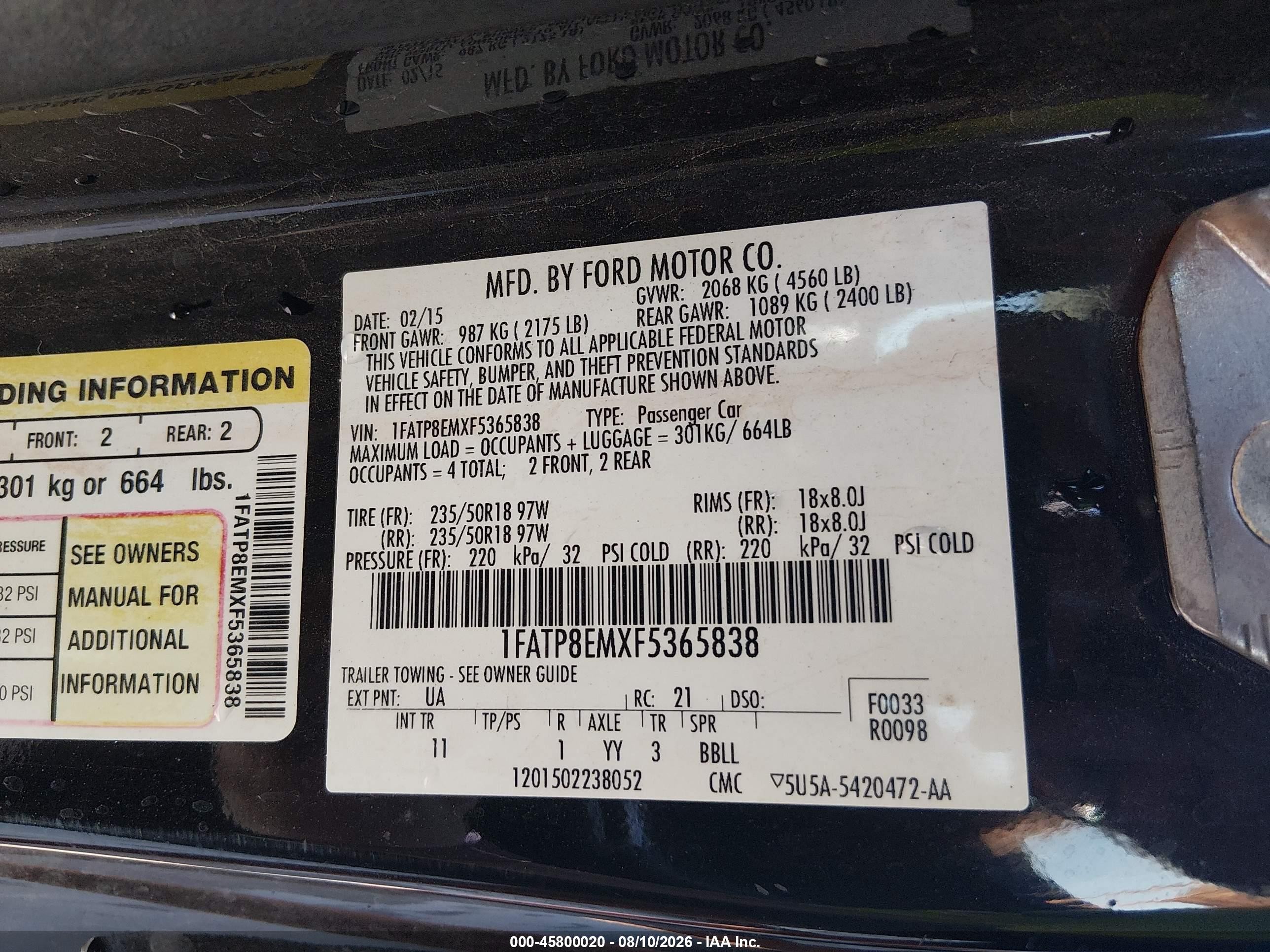 2015 Ford Mustang V6 Black vin: 1FATP8EMXF5365838