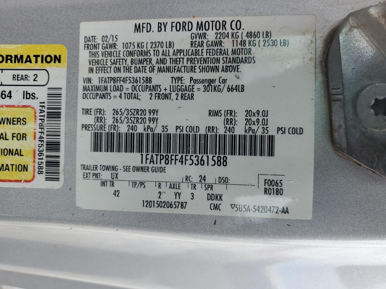 2015 Ford Mustang Gt Silver vin: 1FATP8FF4F5361588