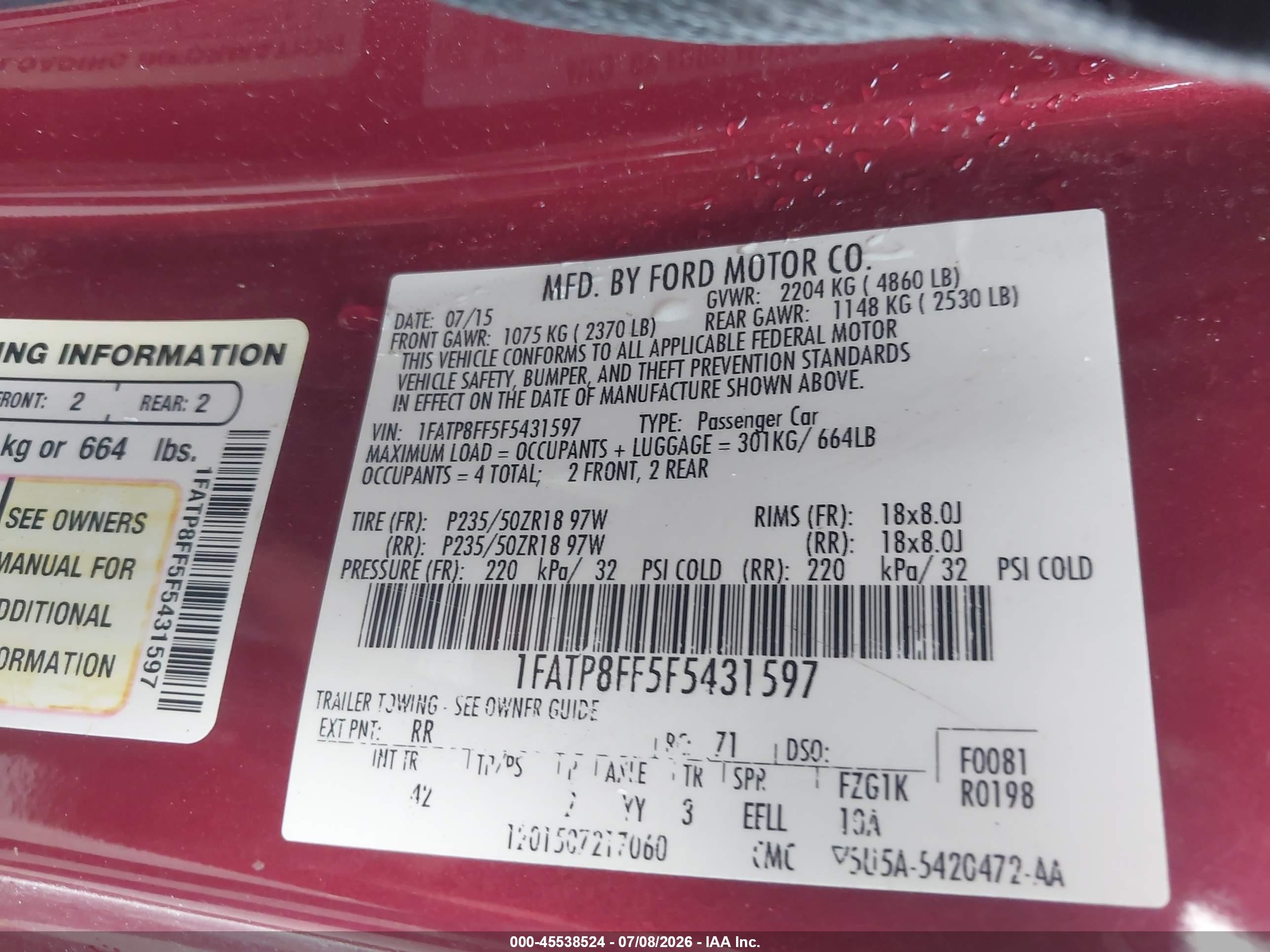 2015 Ford Mustang Gt Premium Maroon vin: 1FATP8FF5F5431597