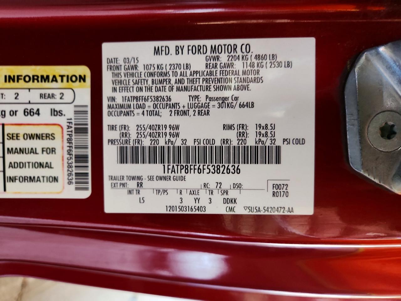 2015 Ford Mustang Gt Red vin: 1FATP8FF6F5382636