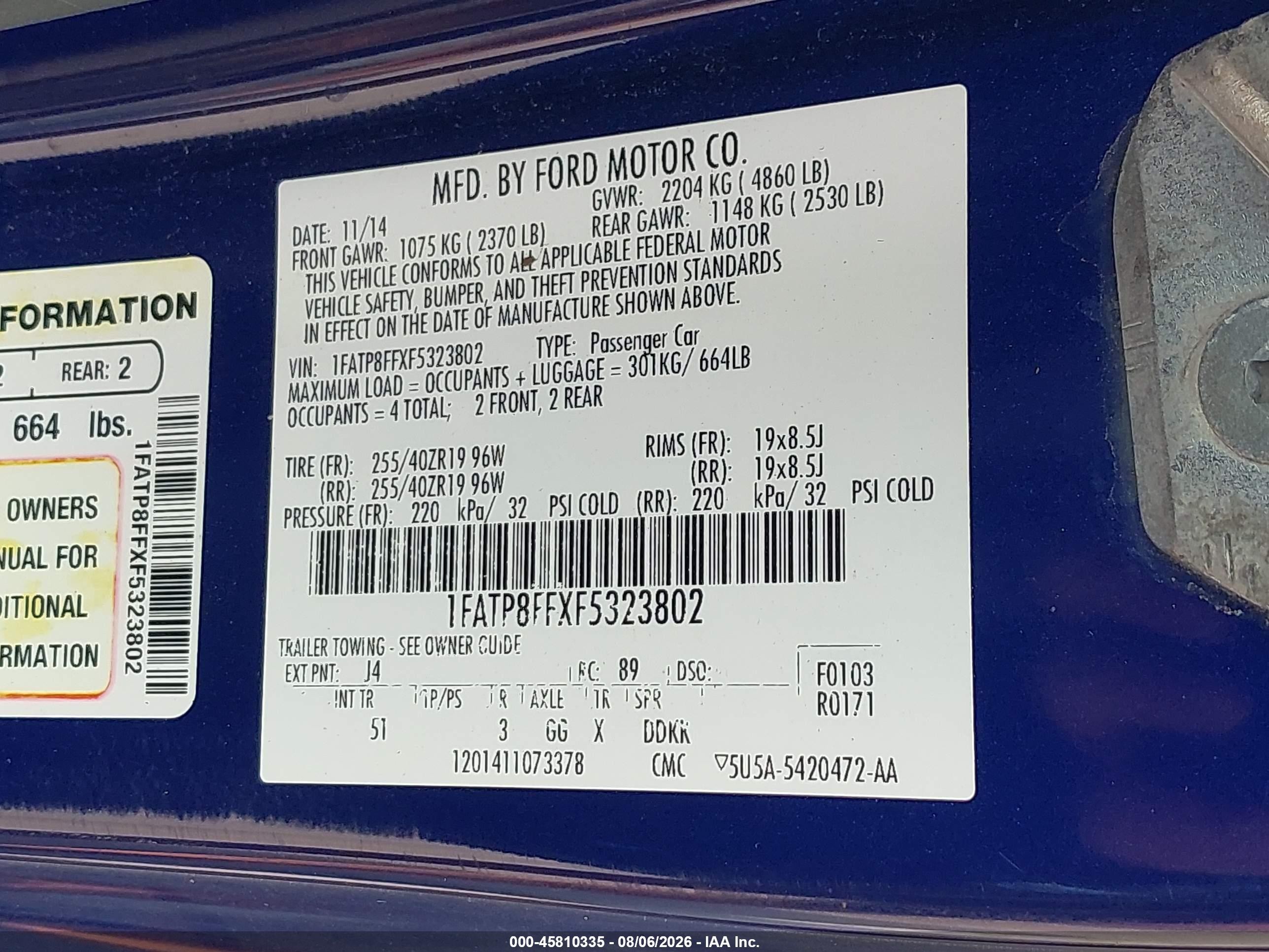 2015 Ford Mustang Gt Premium Blue vin: 1FATP8FFXF5323802