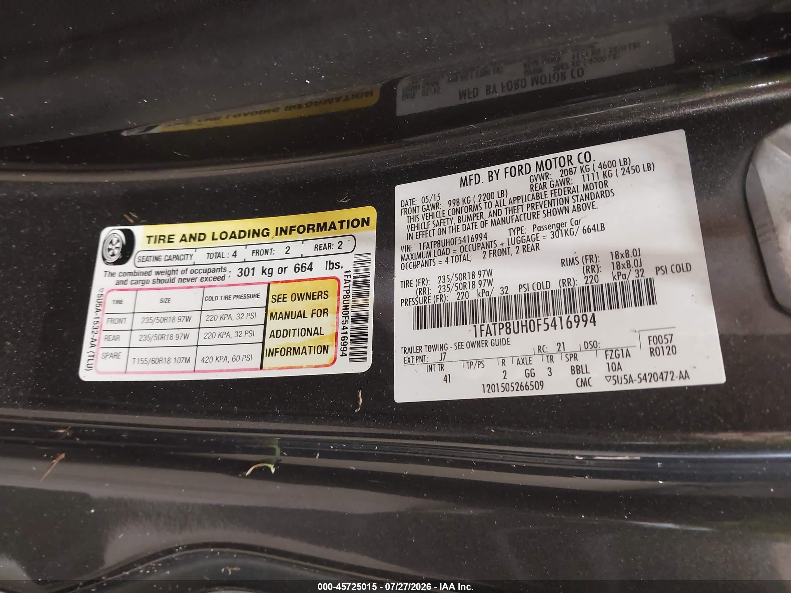 2015 Ford Mustang Ecoboost Premium Gray vin: 1FATP8UH0F5416994