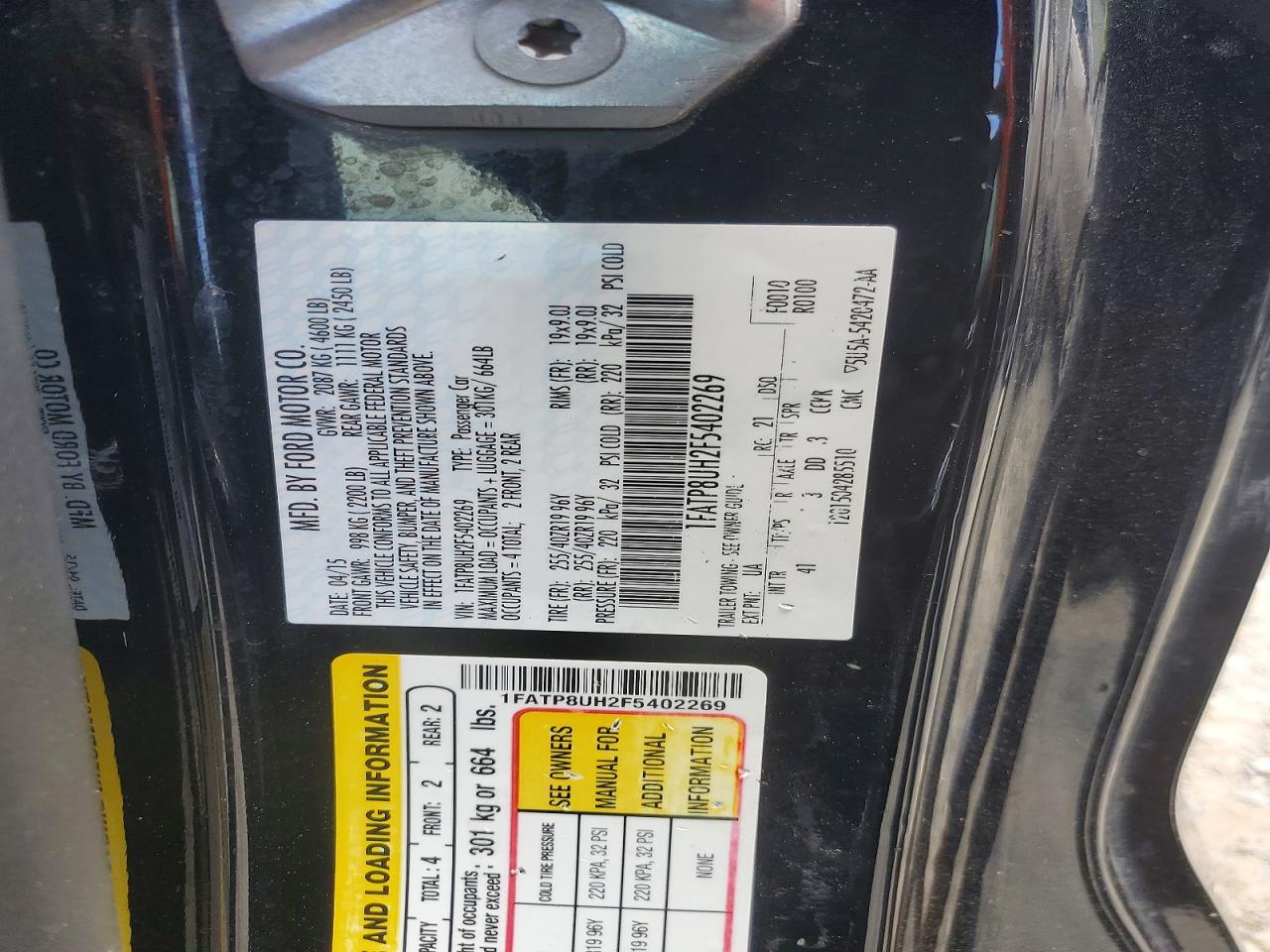 2015 Ford Mustang Черный vin: 1FATP8UH2F5402269