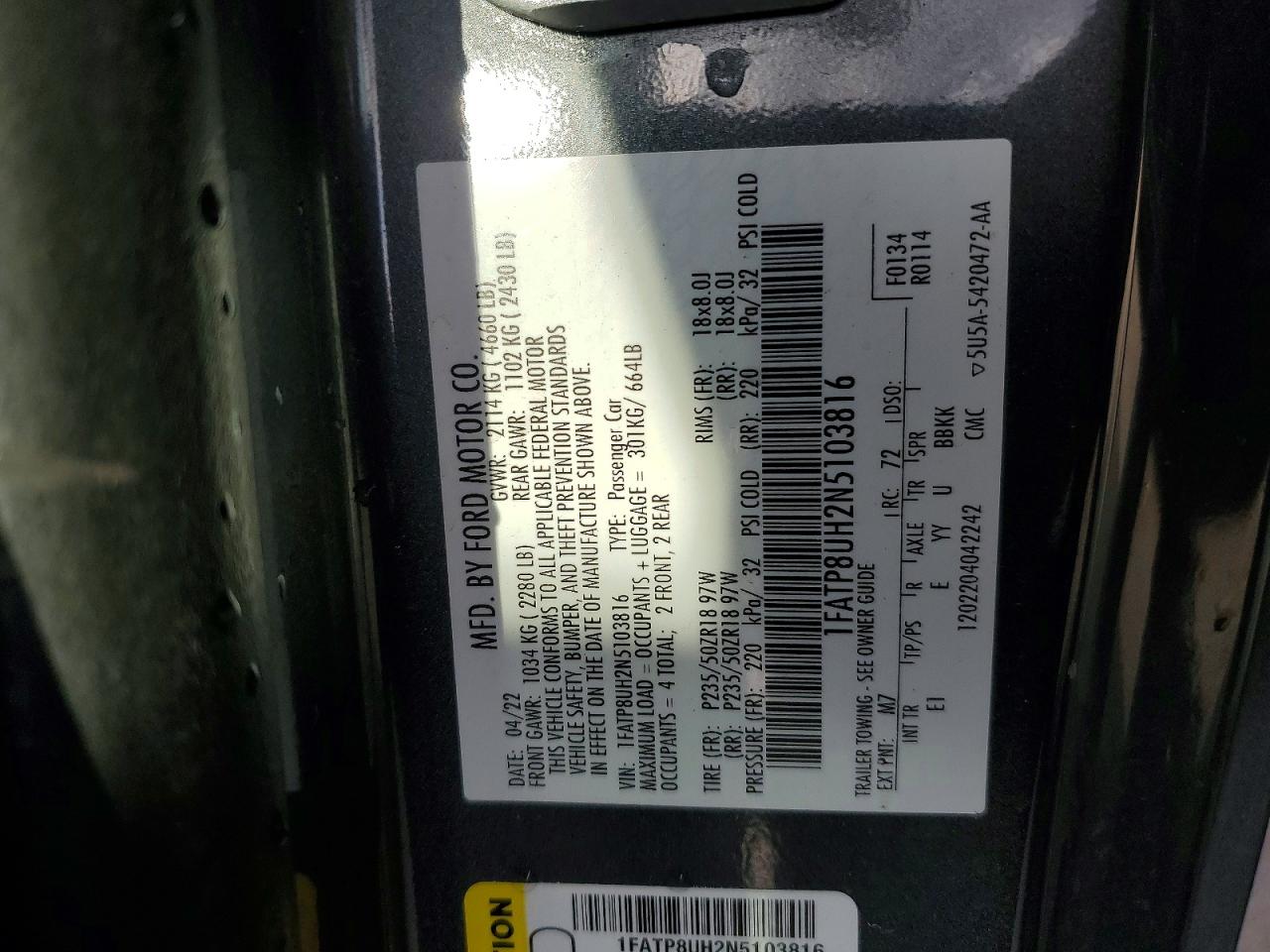 2022 Ford Mustang Gray vin: 1FATP8UH2N5103816