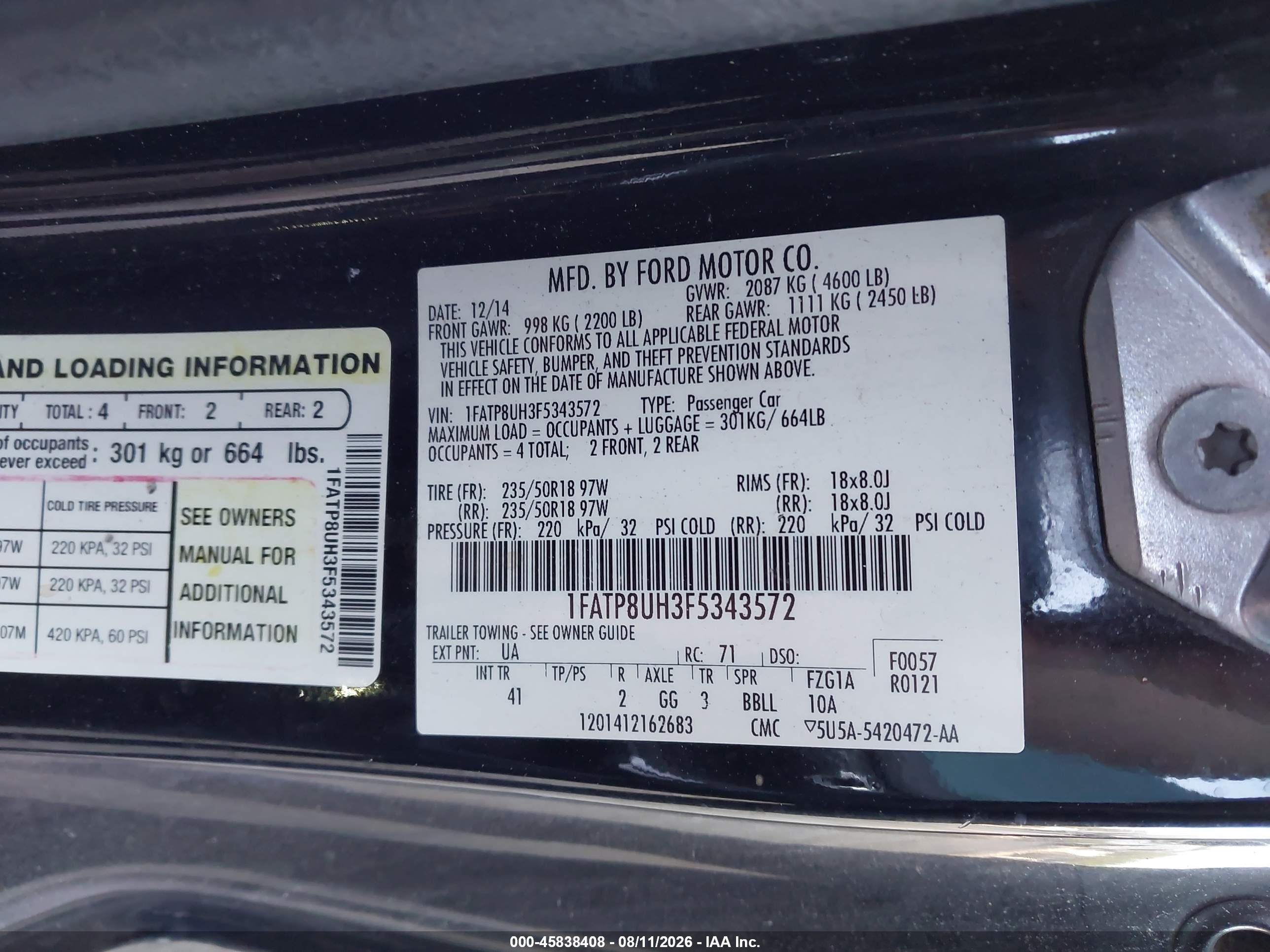2015 Ford Mustang Ecoboost Premium Black vin: 1FATP8UH3F5343572